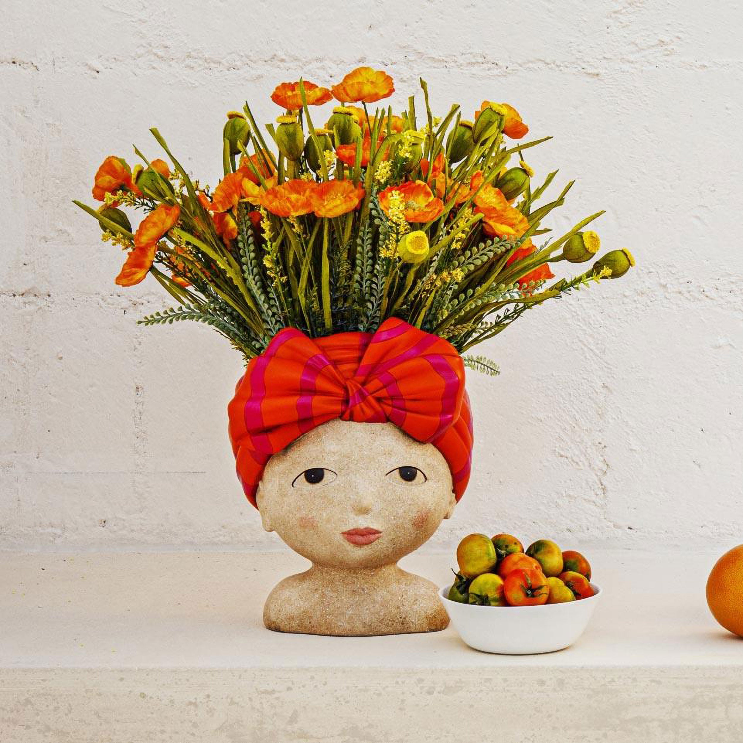 Cachepot Occhi Aperti Turbante, Medea - Resina, 20x19x34h cm
