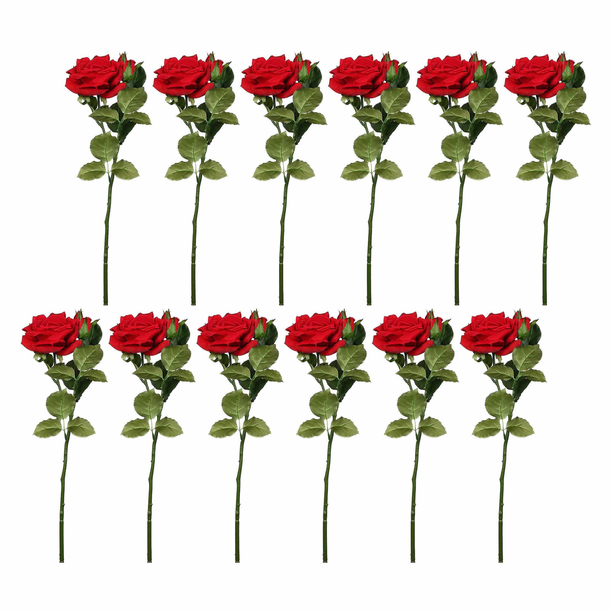 Set da 12, Rosa Rossa, Fiorile - Tessuto E Plastica, 57 cm, zolla Ø 14