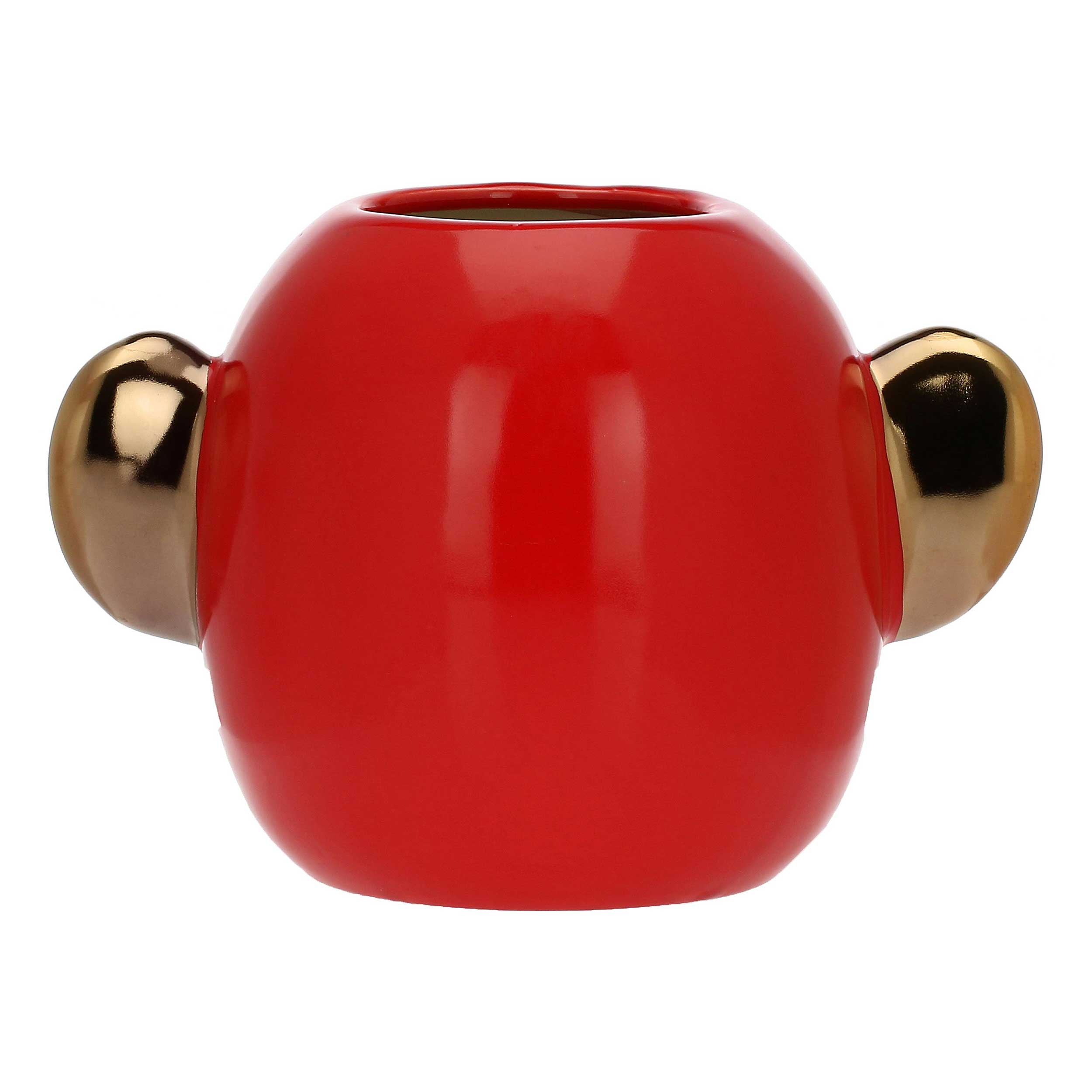 Vaso Orecchie Rosso E Oro, Pensami - Gres, Ø 10x15,5h cm
