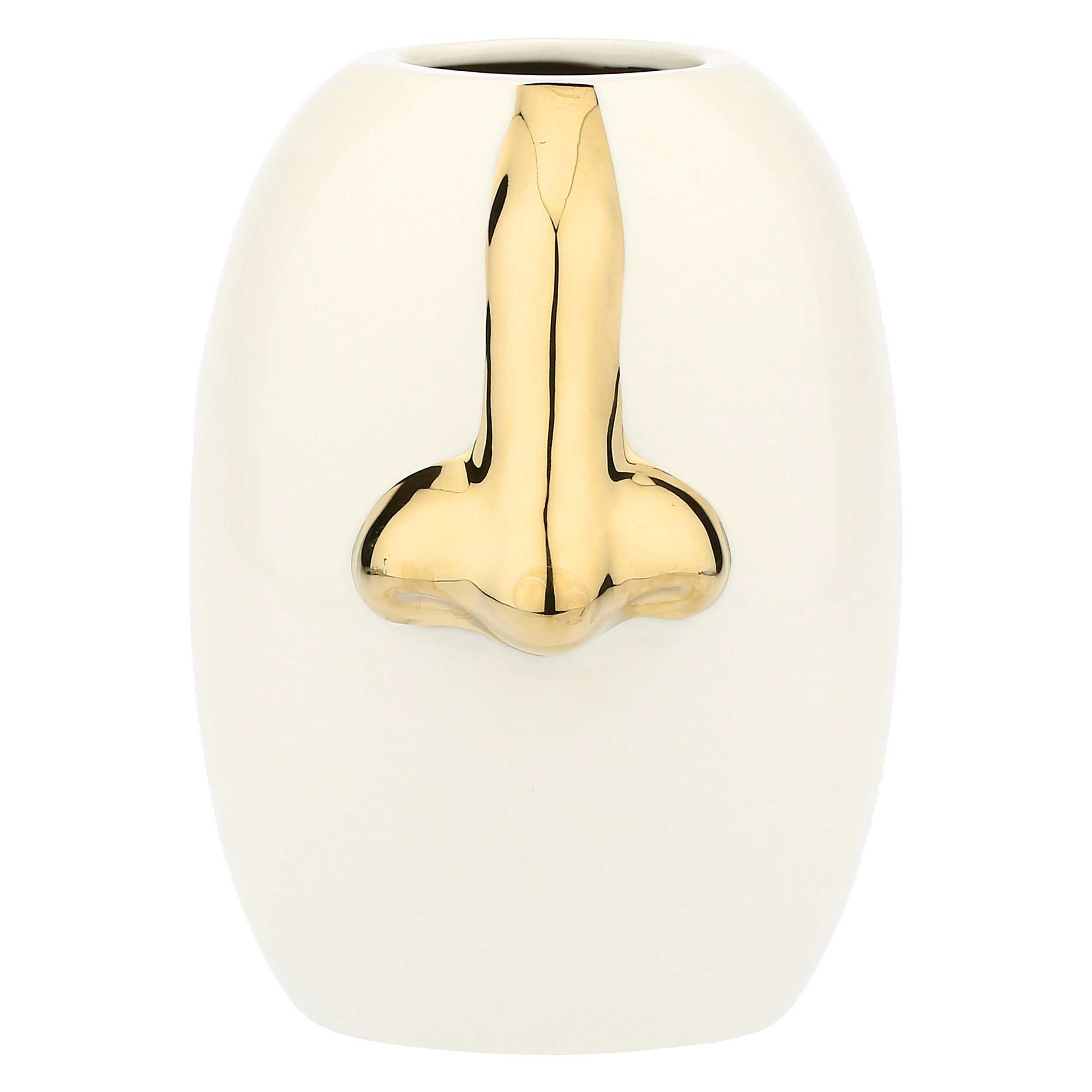 Vaso Naso Bianco E Oro, Pensami - Gres, Ø 10x15,5h cm