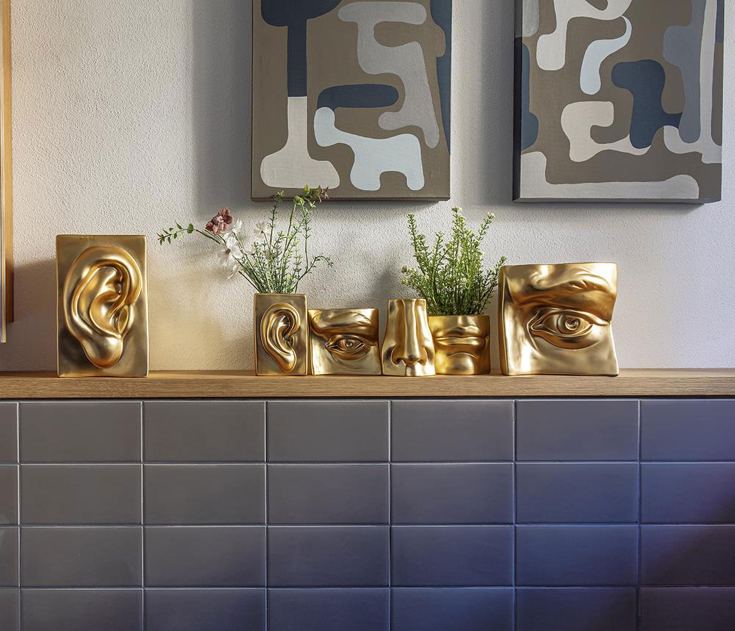 Vaso Deco Naso L Oro, Augusto - Ceramica, Ø 10x30h cm