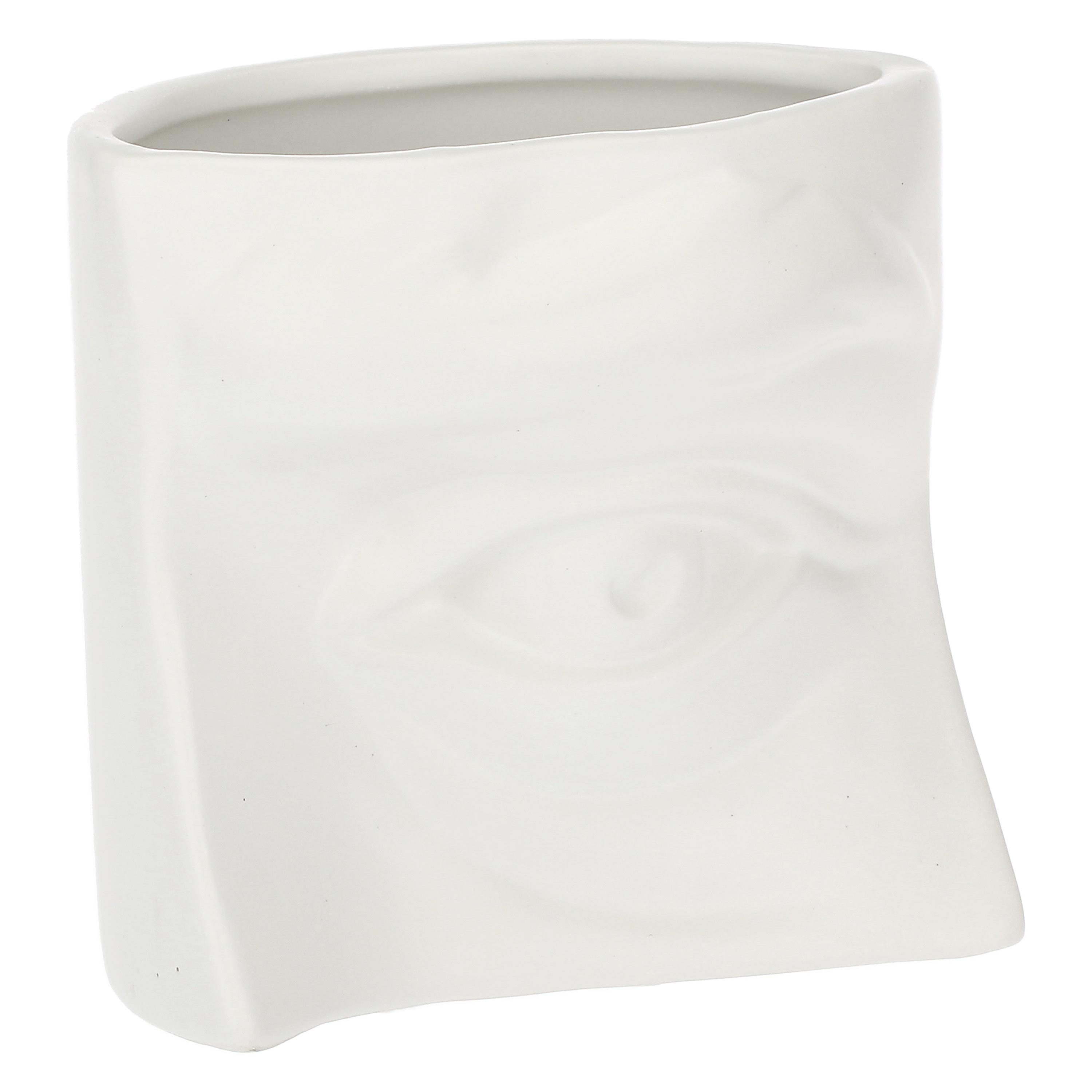 Set da 2, Vaso Deco Occhio S Bianco, Augusto - Ceramica, 15.5x9x11h cm