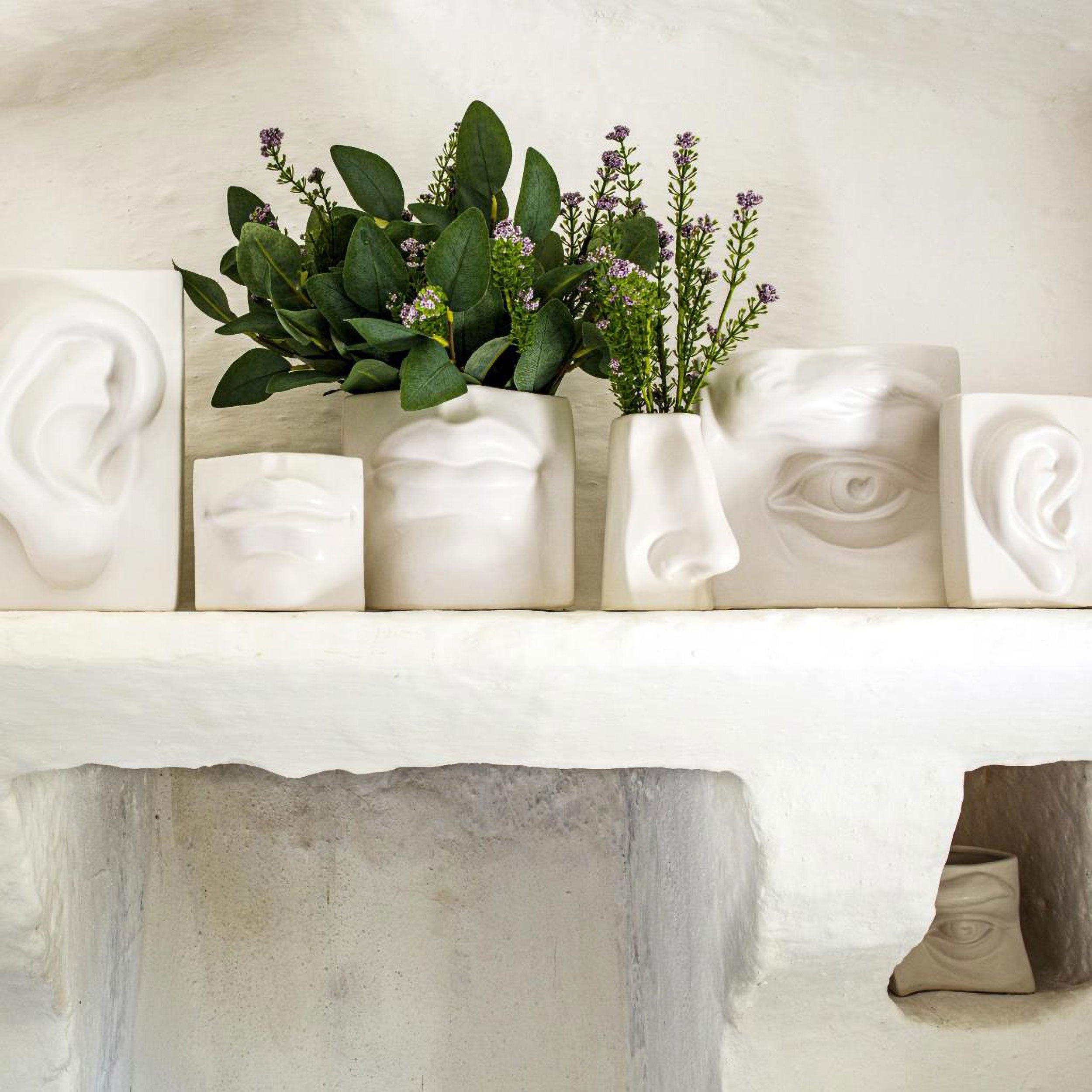 Set da 2, Vaso Deco Occhio S Bianco, Augusto - Ceramica, 15.5x9x11h cm