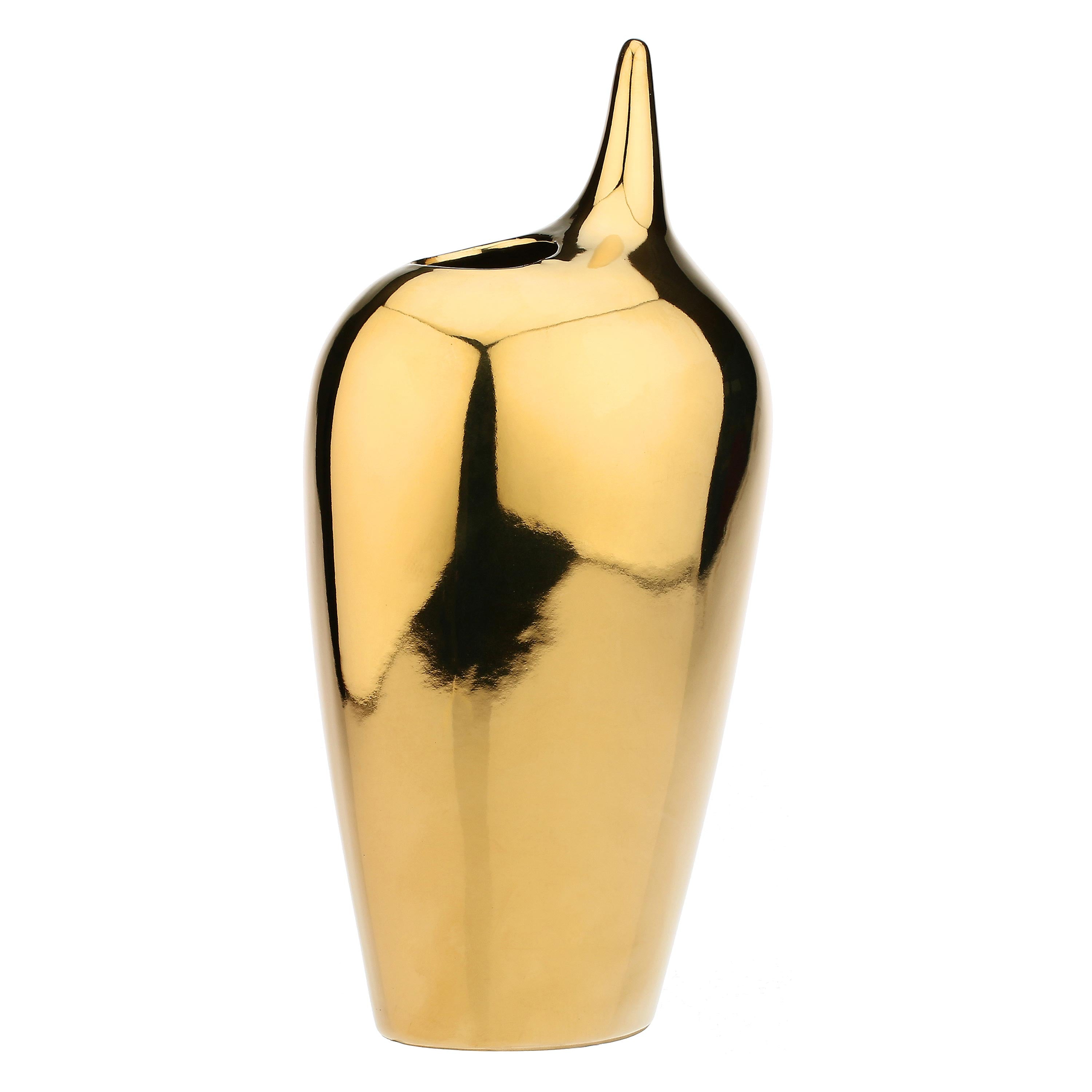 Vaso Decorativo Oro Medio, Oroliquido - Ceramica, Ø 10x30h cm