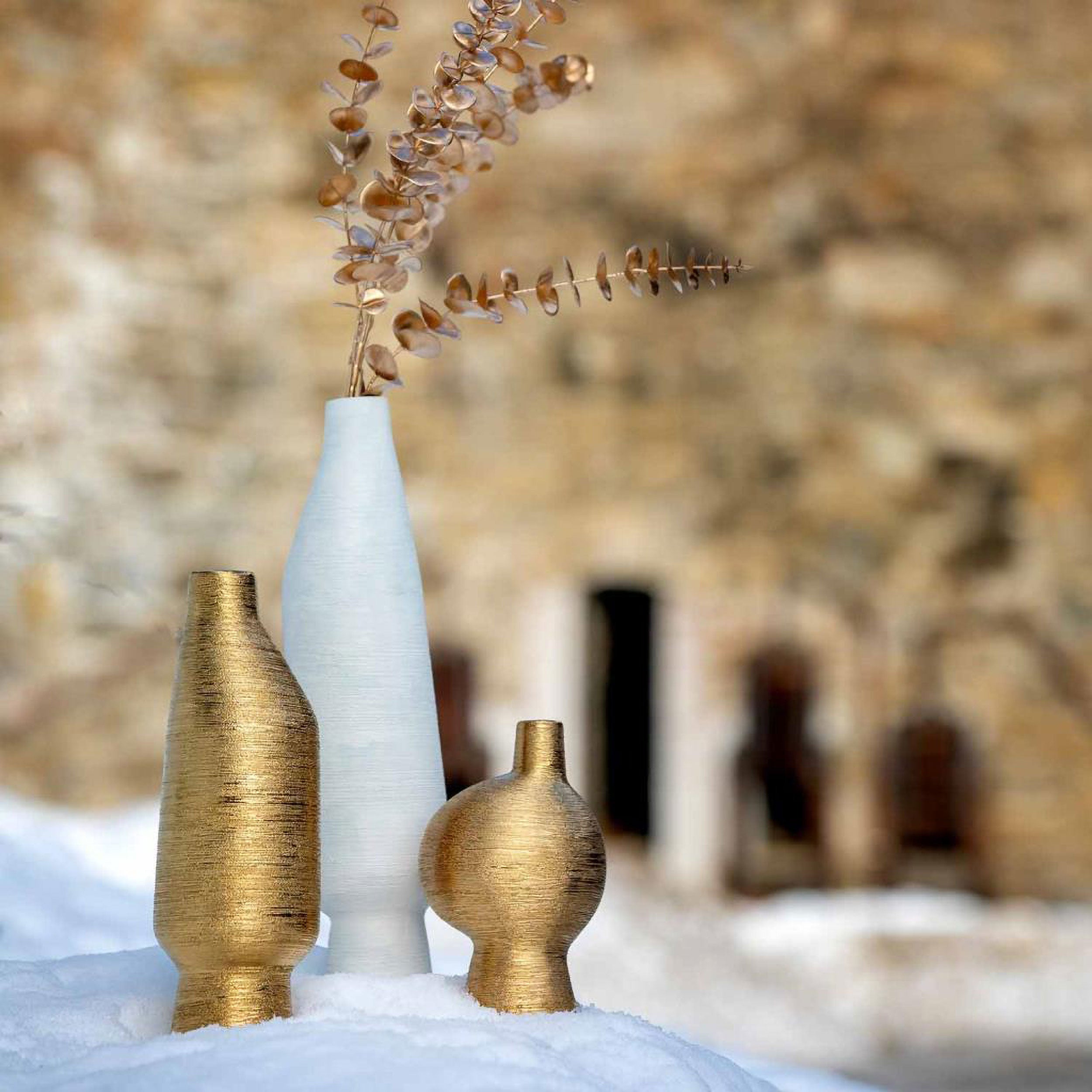 Decorative Vase M Gold, Eufemia - Ceramic, 10.5x10.5xH31 cm