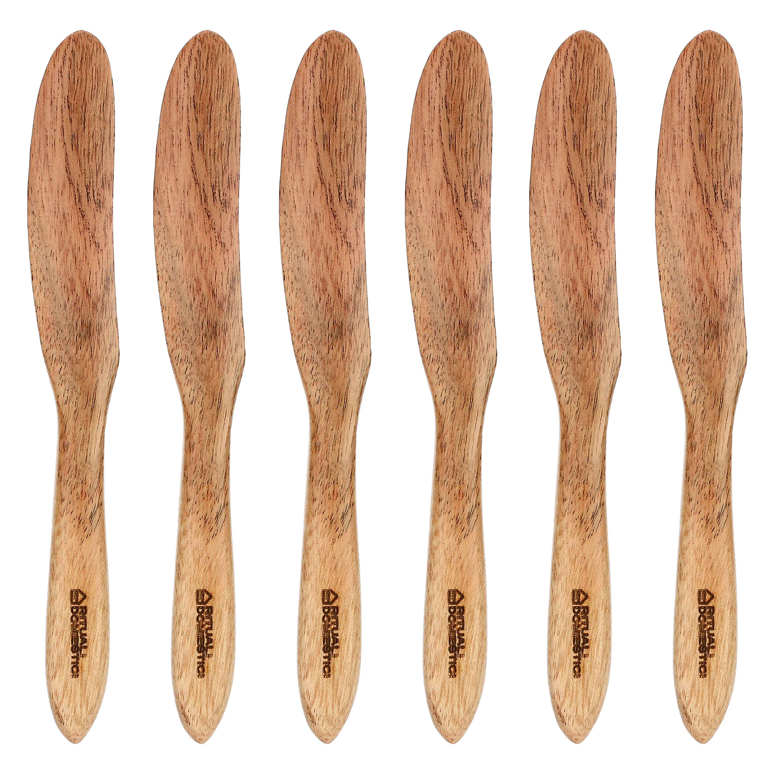 Set da 6, Coltello Dritto In Acacia, Nonperleuova - Legno di Acacia, 16,5x2x1h cm