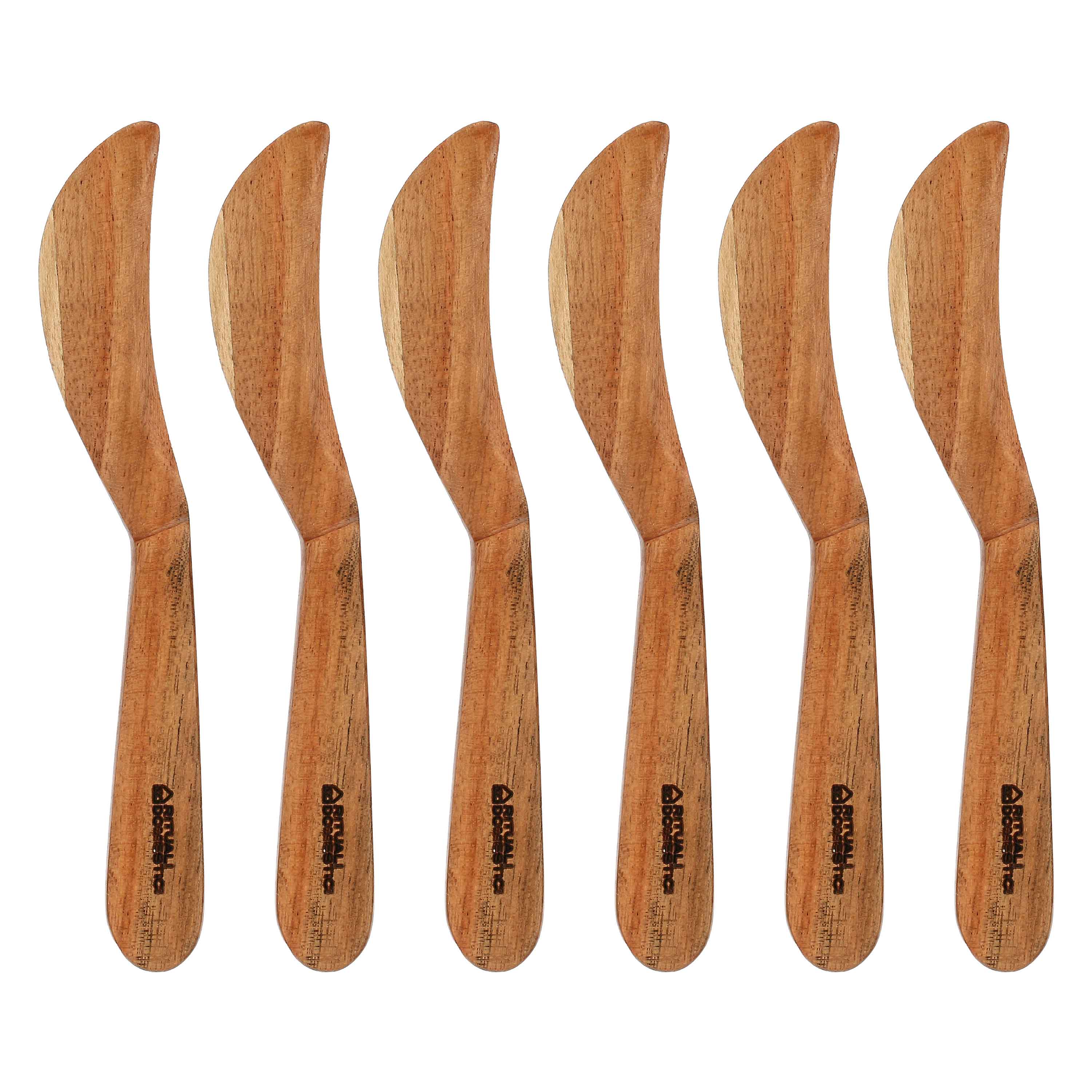 Set da 6, Coltello Curvo In Acacia, Nonperleuova - Legno di Acacia, 16,5x2x1h cm