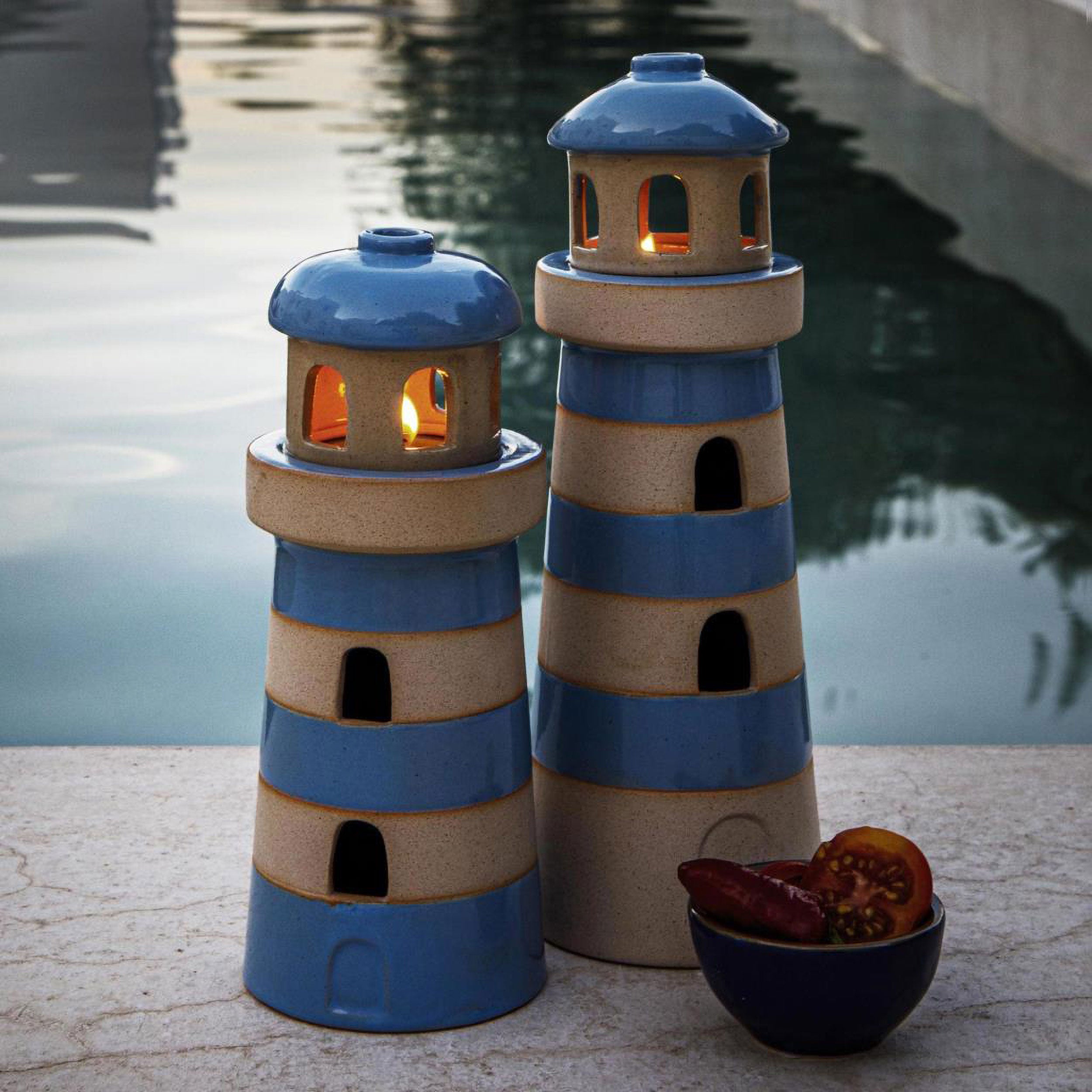 Porta T-Light Faro, Inlontananza - Gres, 15,5x7x14h cm