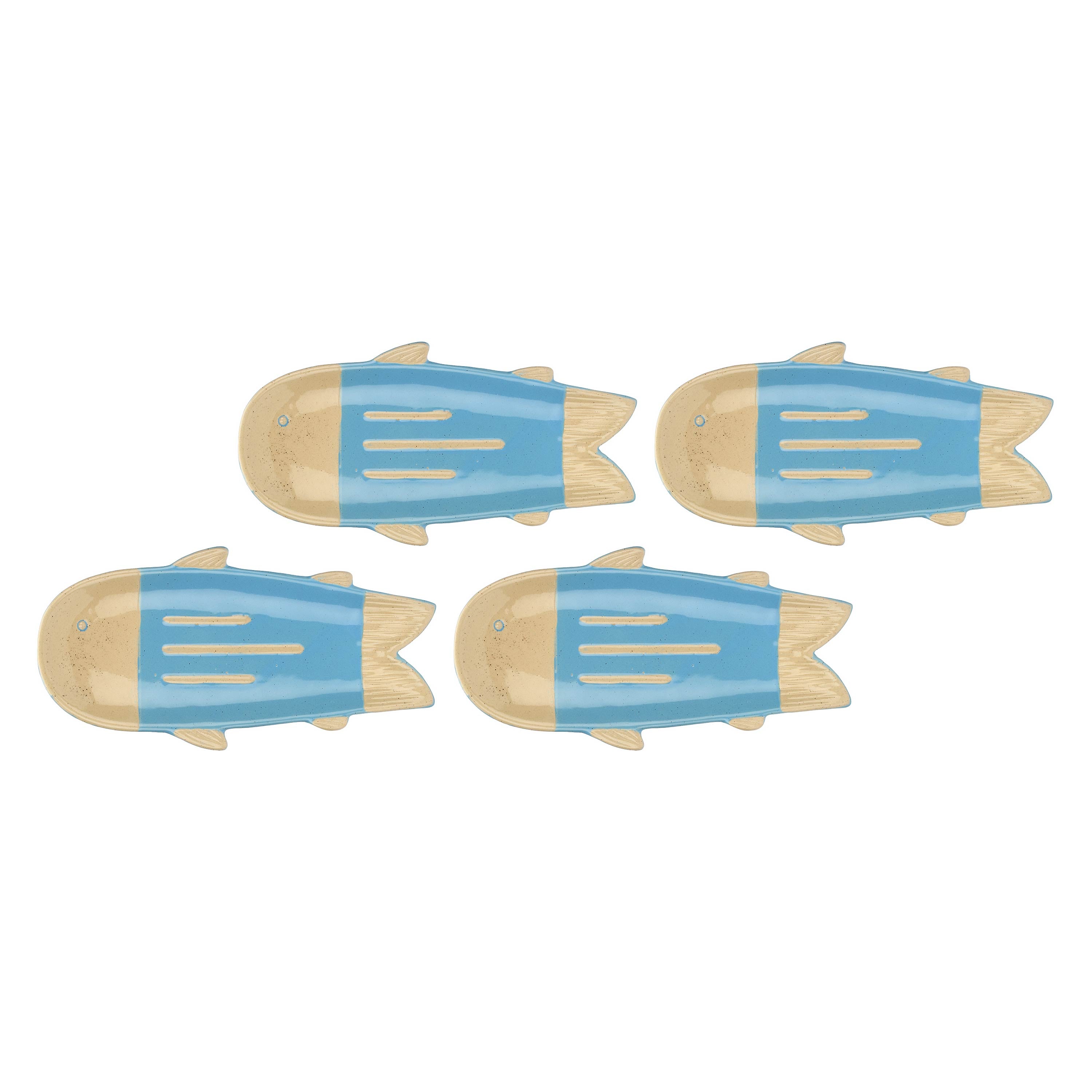 Set da 4, Piatto Pesce Lungo Azzurro, Logicopelagico - Gres, 30x15.5x2h cm