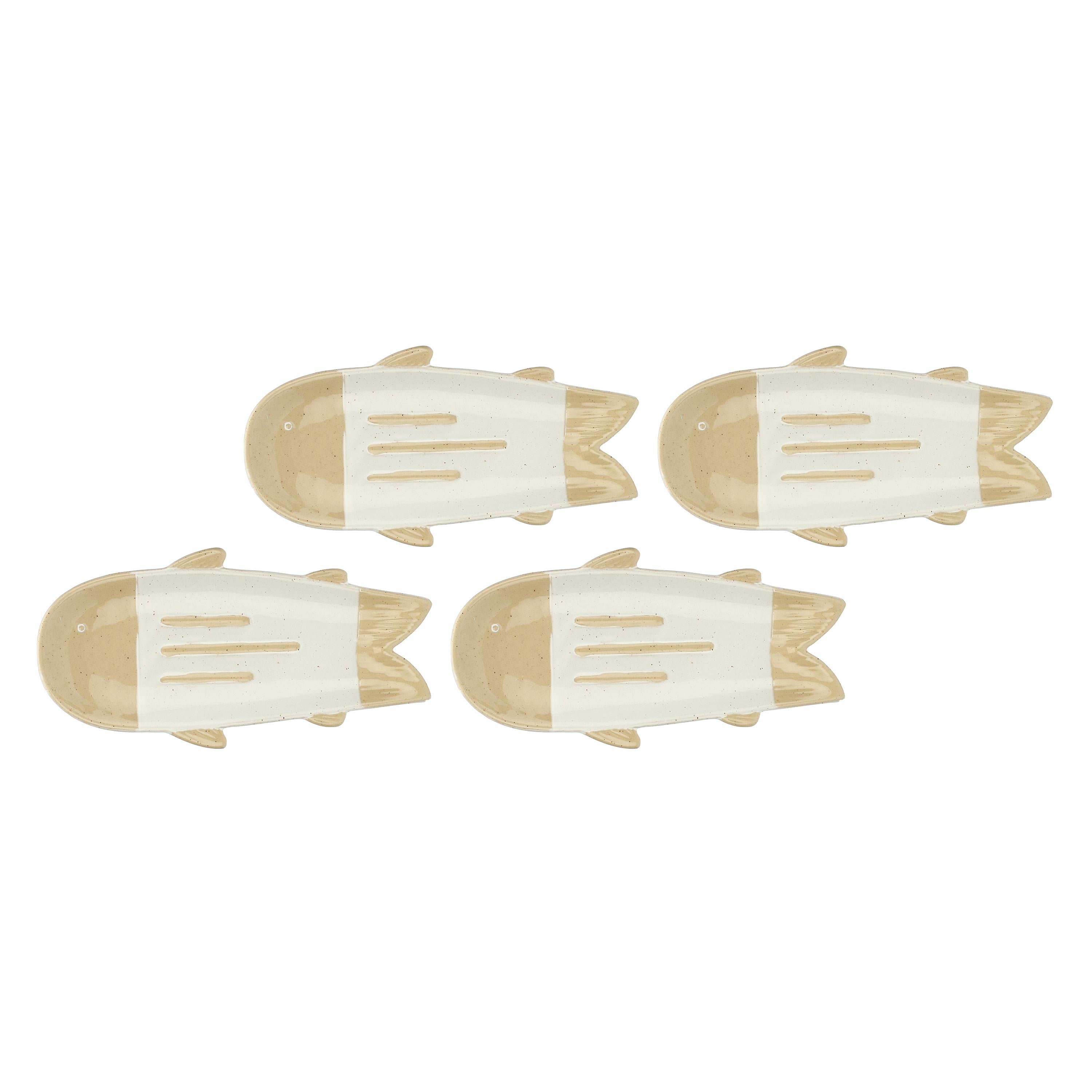 Set da 4, Piatto Pesce Lungo Bianco, Logicopelagico - Gres, 15,5x7x14h cm