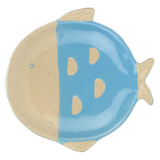 Set da 4, Piatto Pesce Tondo Azzurro, Logicopelagico - Gres, 15.5x7x14h cm