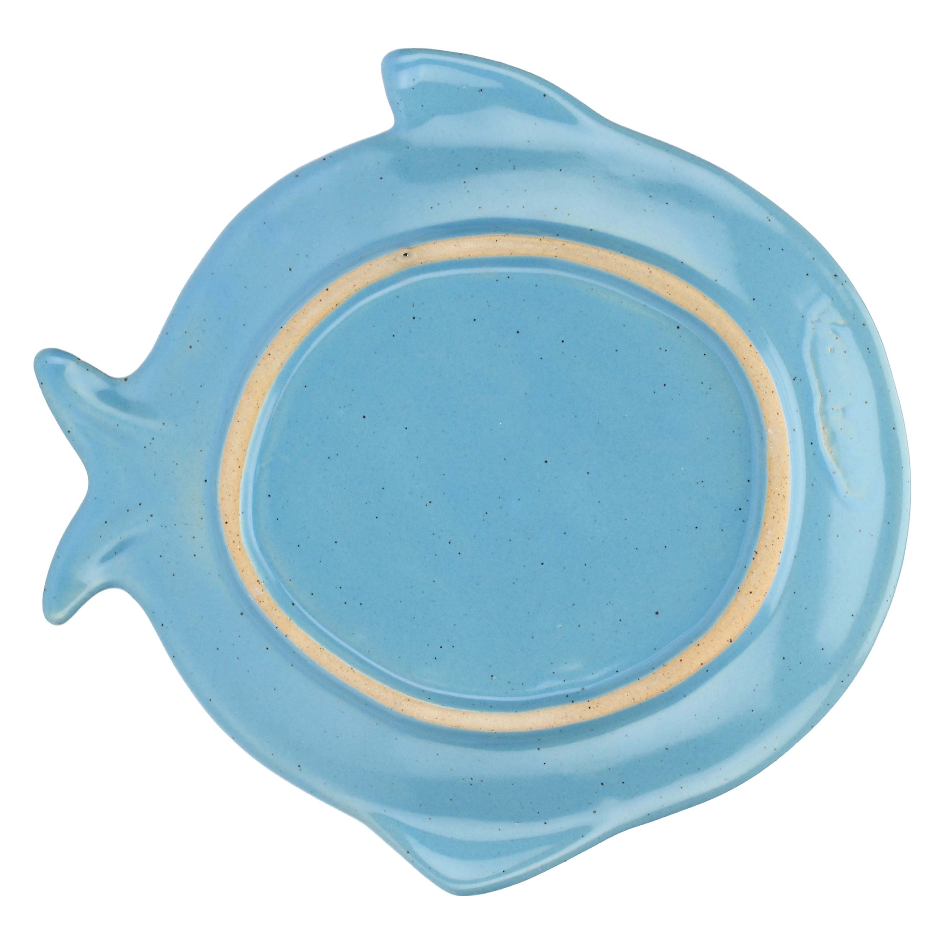 Set da 4, Piatto Pesce Tondo Azzurro, Logicopelagico - Gres, 15.5x7x14h cm