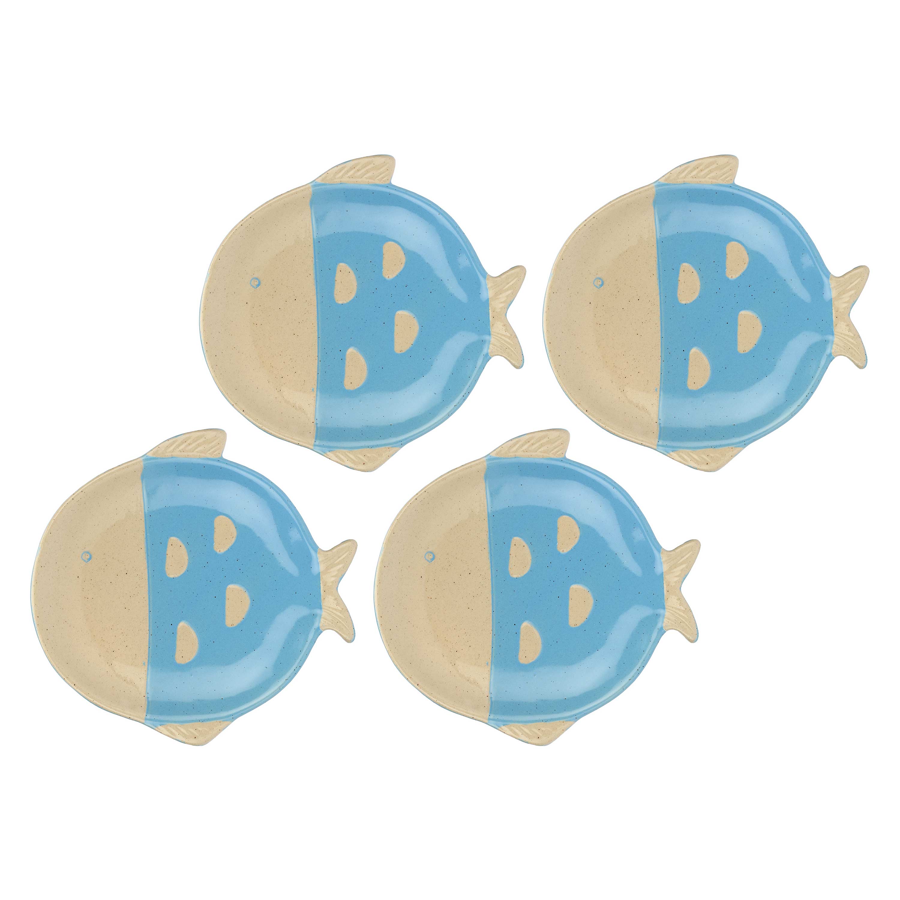 Set da 4, Piatto Pesce Tondo Azzurro, Logicopelagico - Gres, 15.5x7x14h cm