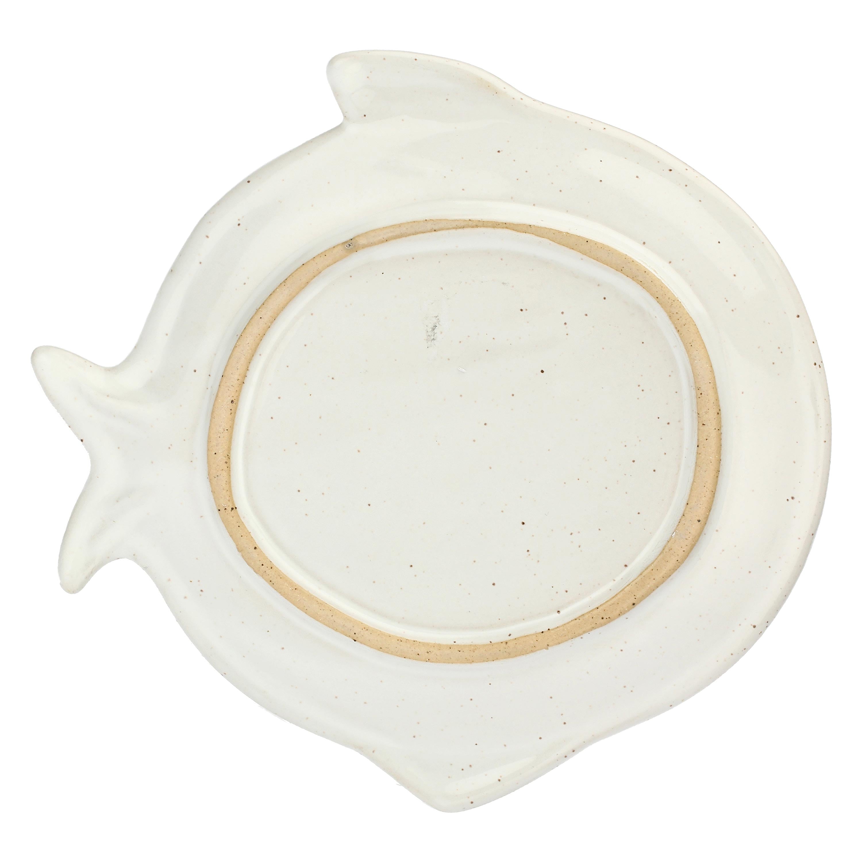Set da 4, Piatto Pesce Tondo Bianco, Logicopelagico - Gres, 15.5x7x14h cm