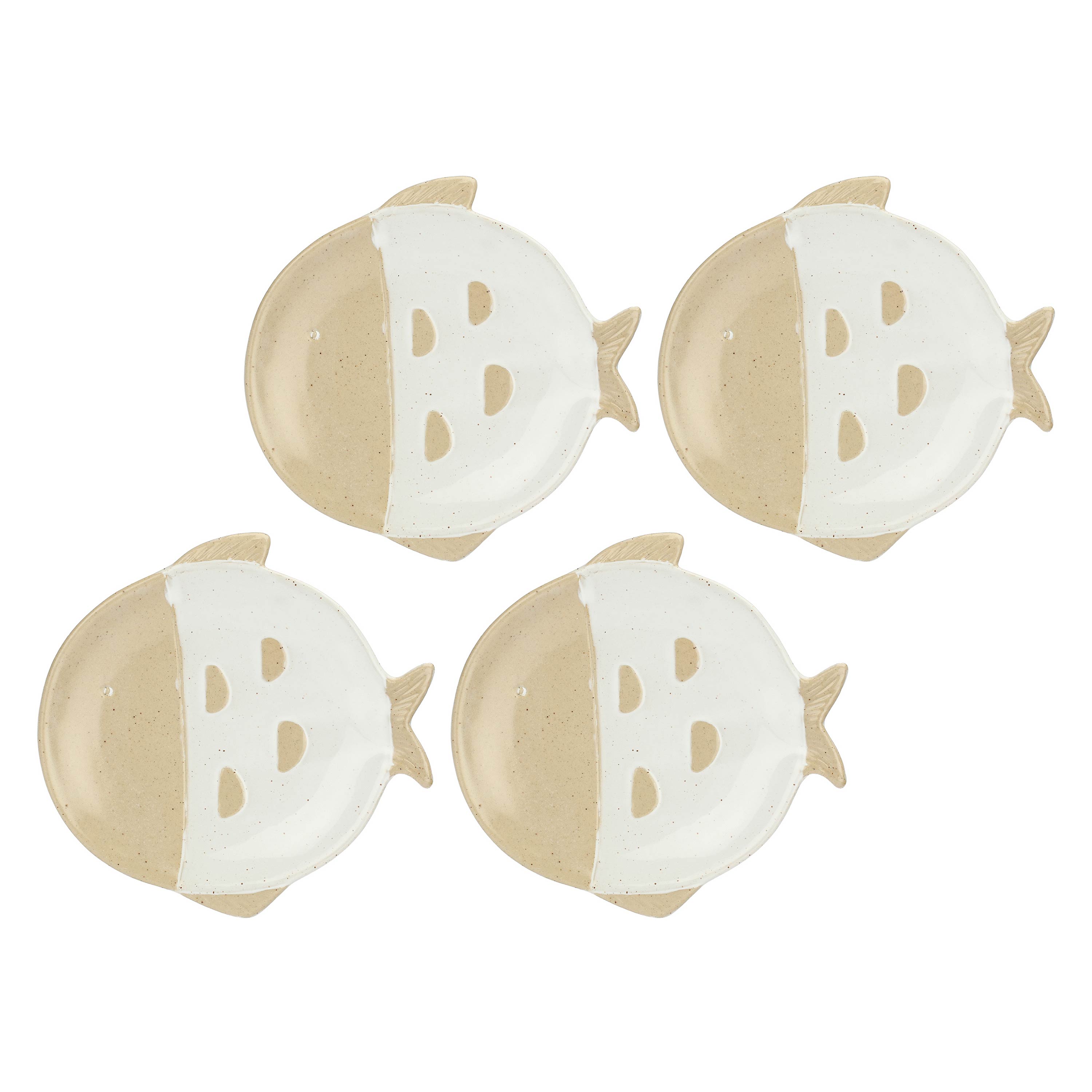 Set da 4, Piatto Pesce Tondo Bianco, Logicopelagico - Gres, 15.5x7x14h cm