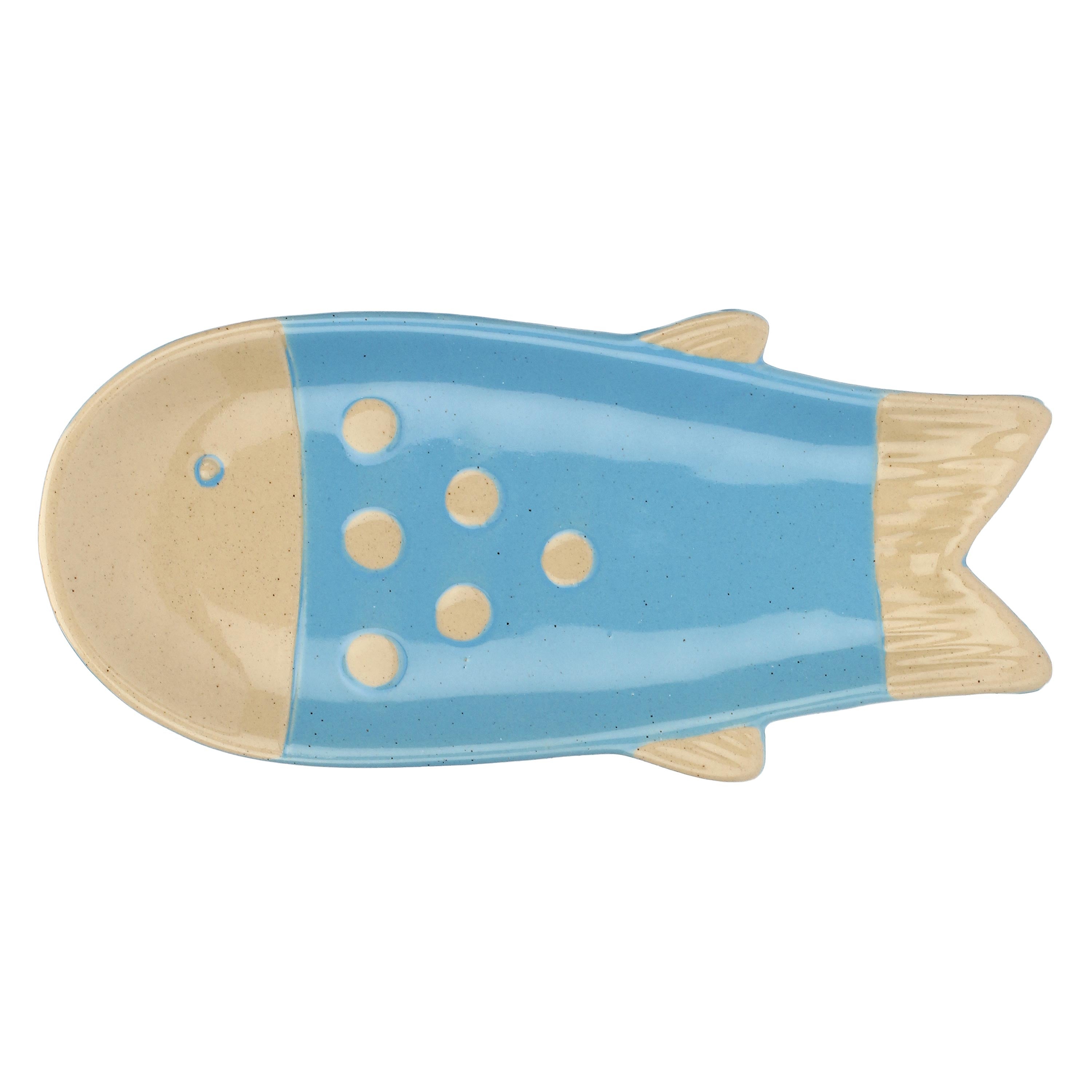 Set da 4, Piatto Pesce Lungo Azzurro, Logicopelagico - Gres, 15,5x7x14h cm