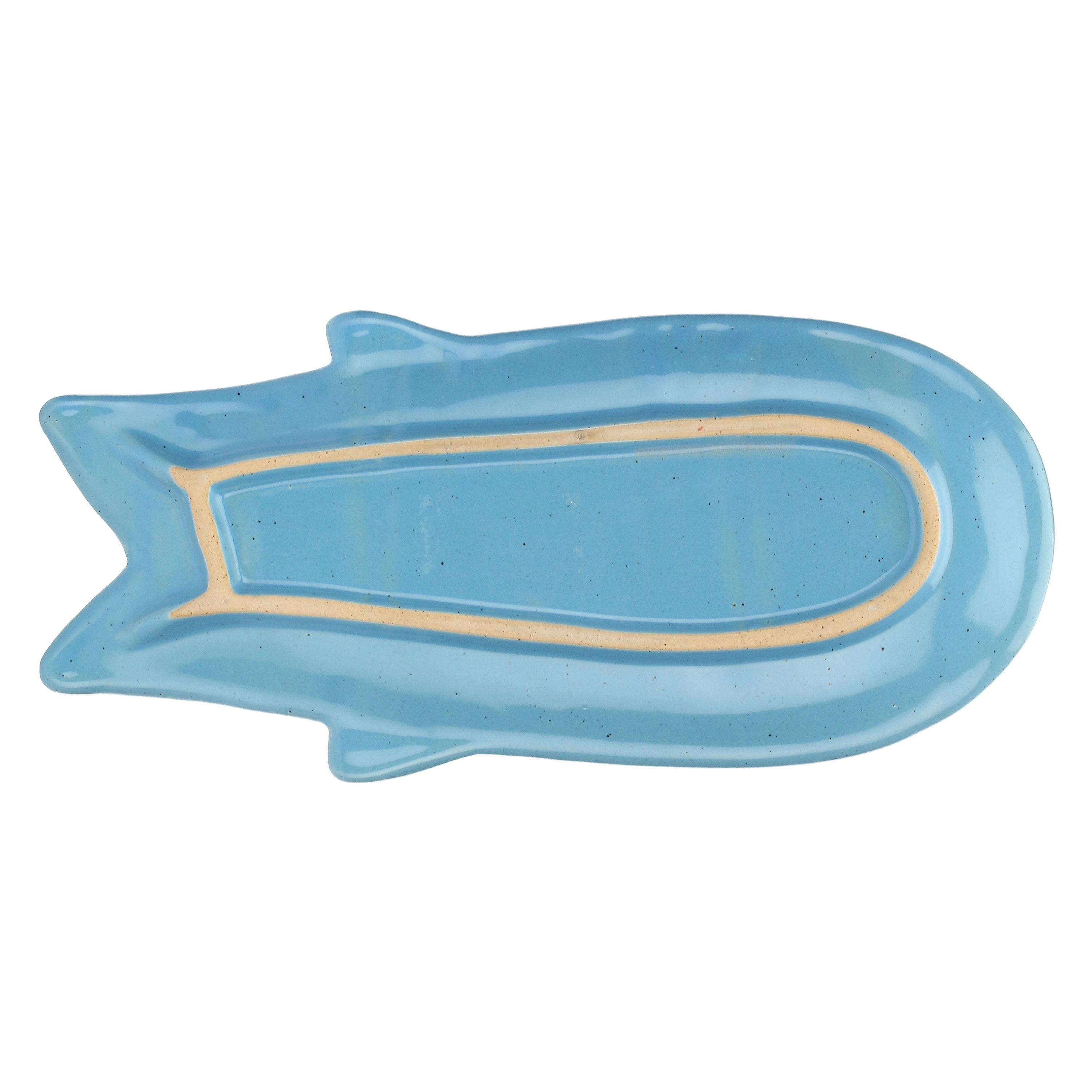 Set da 4, Piatto Pesce Lungo Azzurro, Logicopelagico - Gres, 15,5x7x14h cm