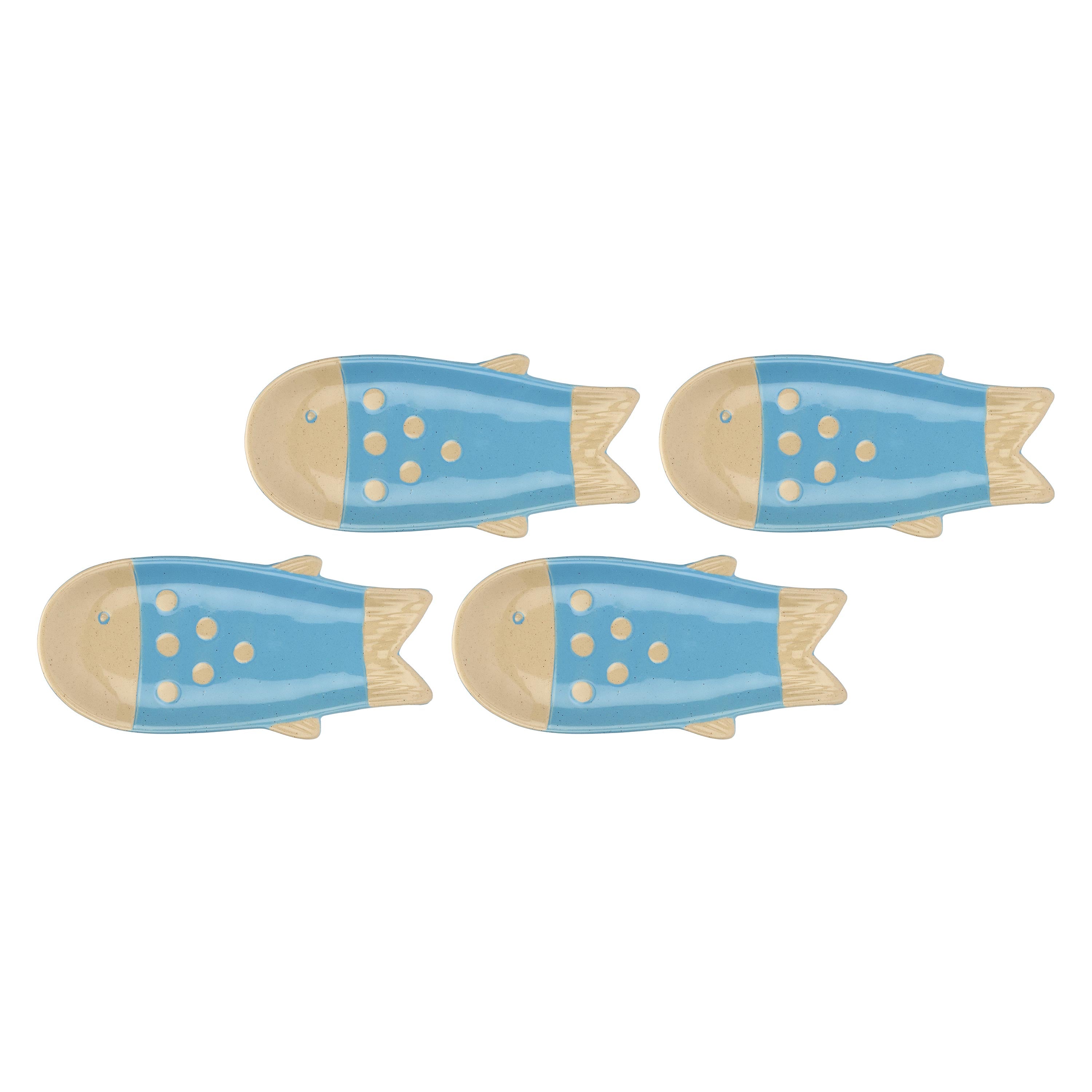 Set da 4, Piatto Pesce Lungo Azzurro, Logicopelagico - Gres, 15,5x7x14h cm