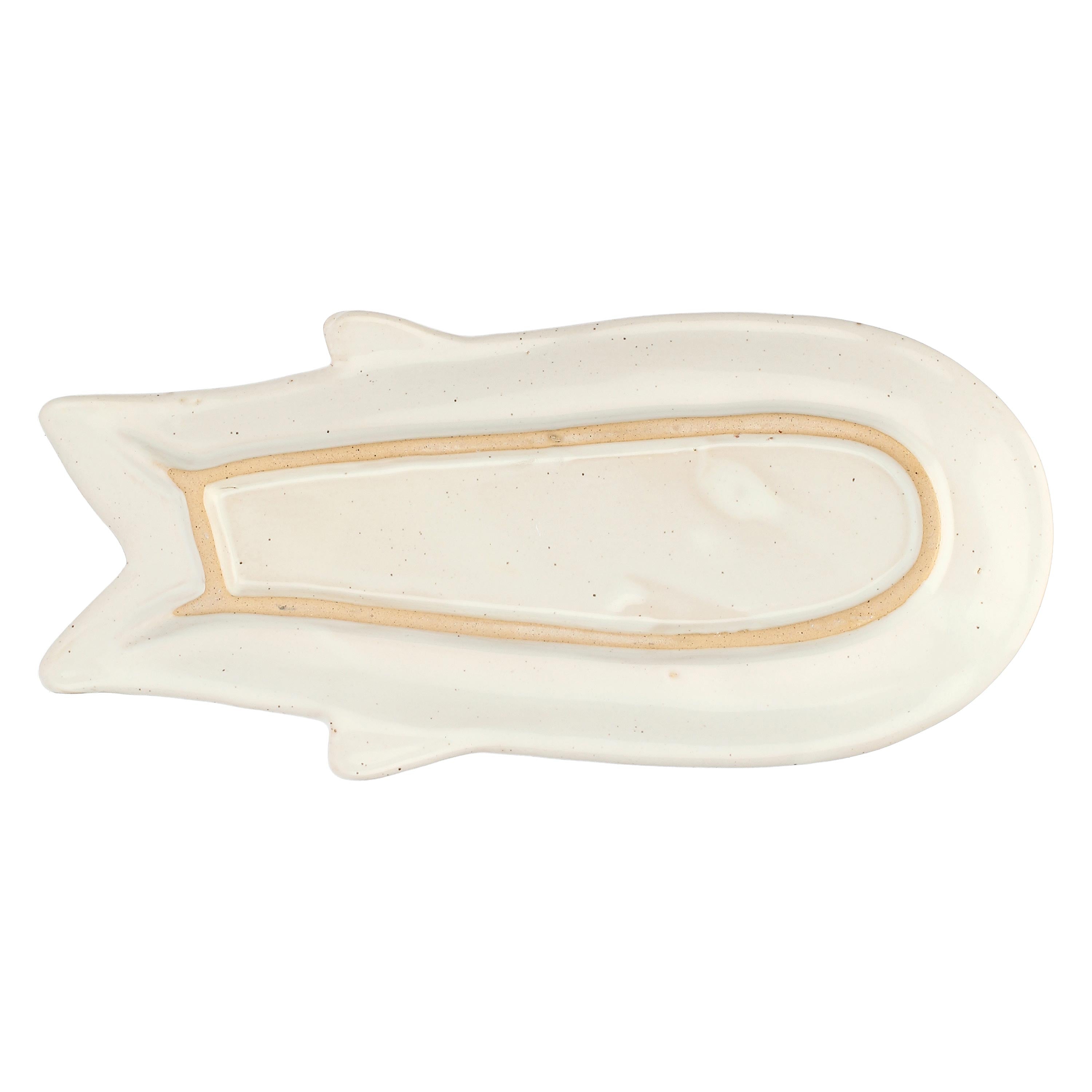 Set da 4, Piatto Pesce Lungo Bianco, Logicopelagico - Gres, 15,5x7x14h cm