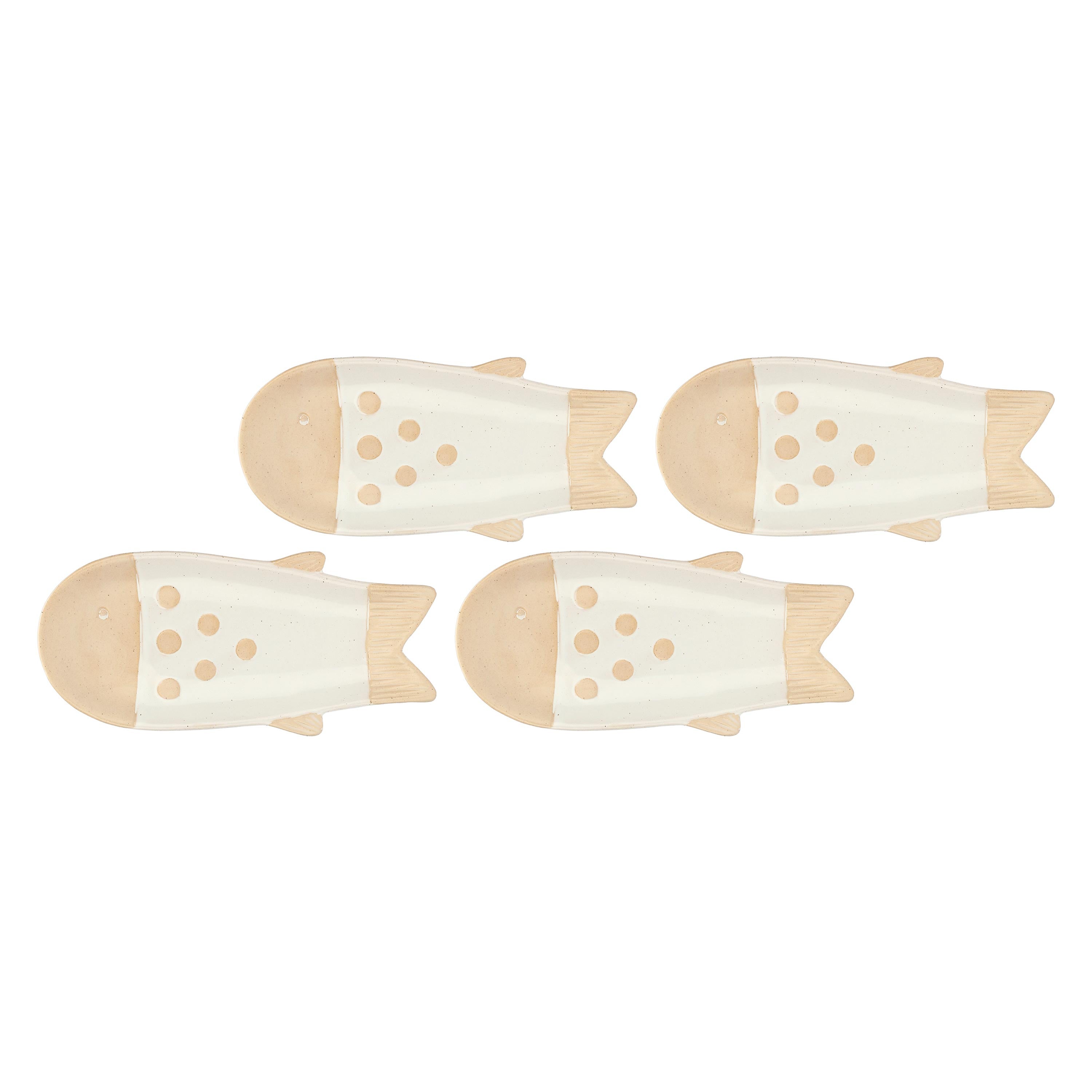 Set da 4, Piatto Pesce Lungo Bianco, Logicopelagico - Gres, 15,5x7x14h cm