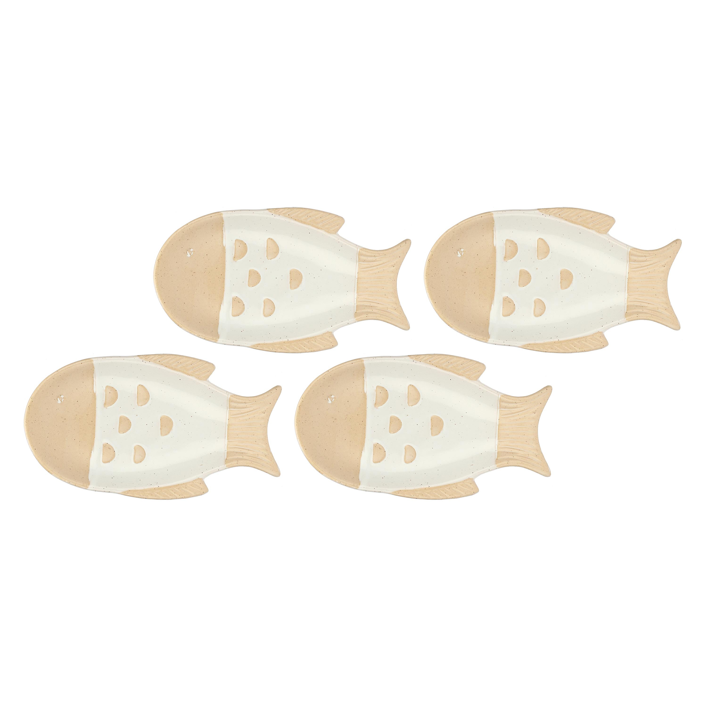 Set da 4, Piatto Pesce Lungo Bianco, Logicopelagico - Gres, 15,5x7x14h cm