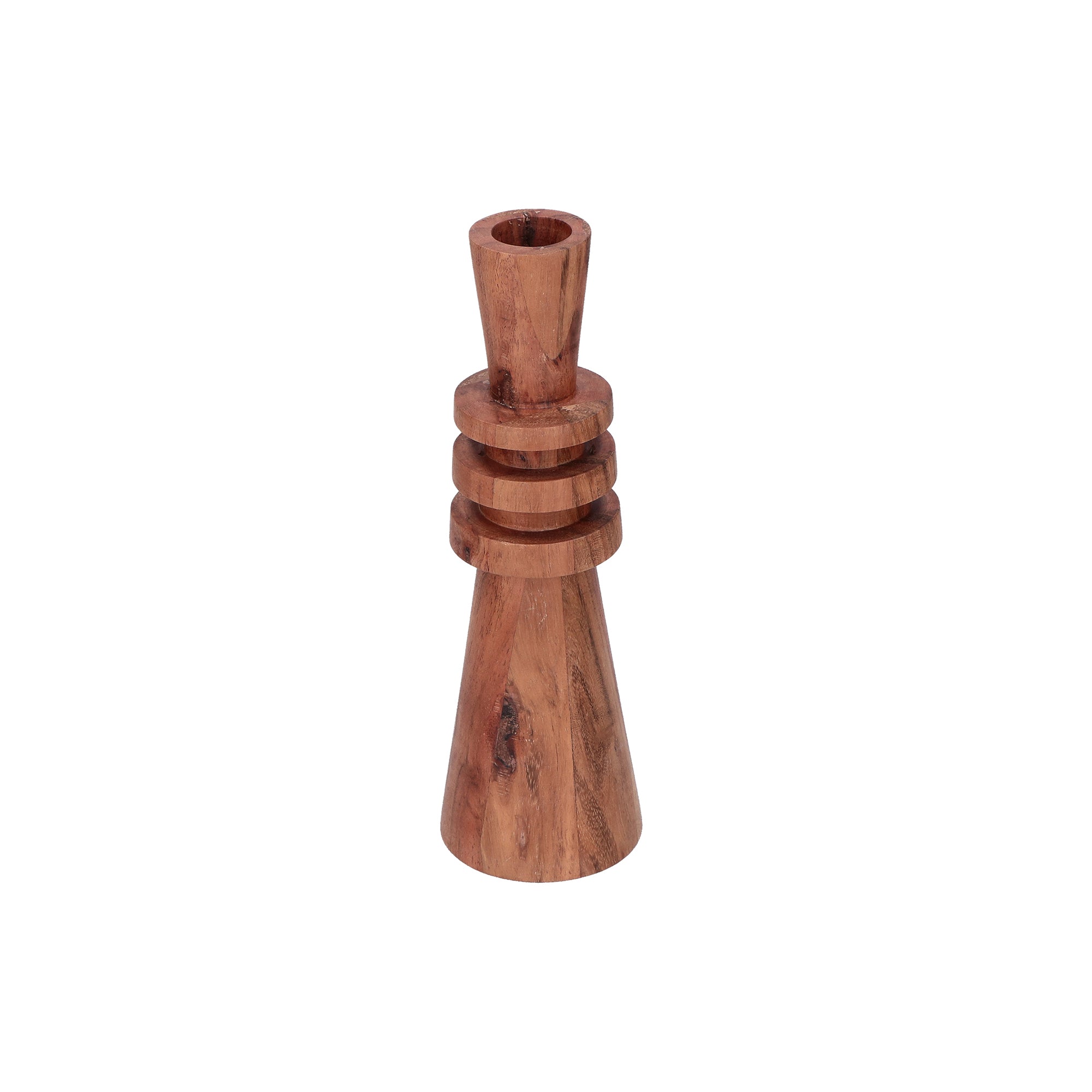 Portacandela Tre Dischi, Nonsiamoscacchi - Legno di Acacia, 7x7x22 cm