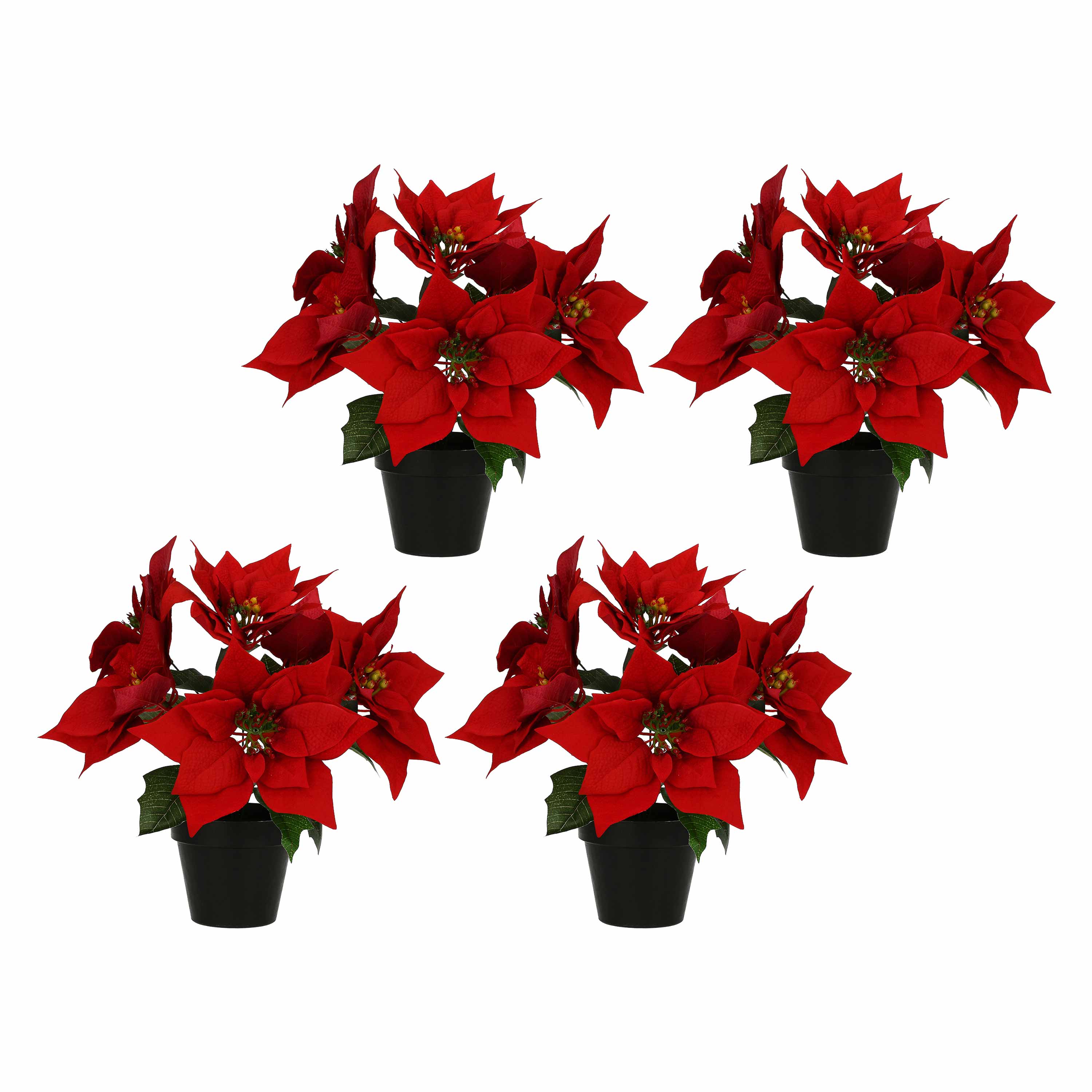 Set da 4, Stella Di Natale In Vaso, Unduetrestella - Tessuto E Plastica, 30 cm
