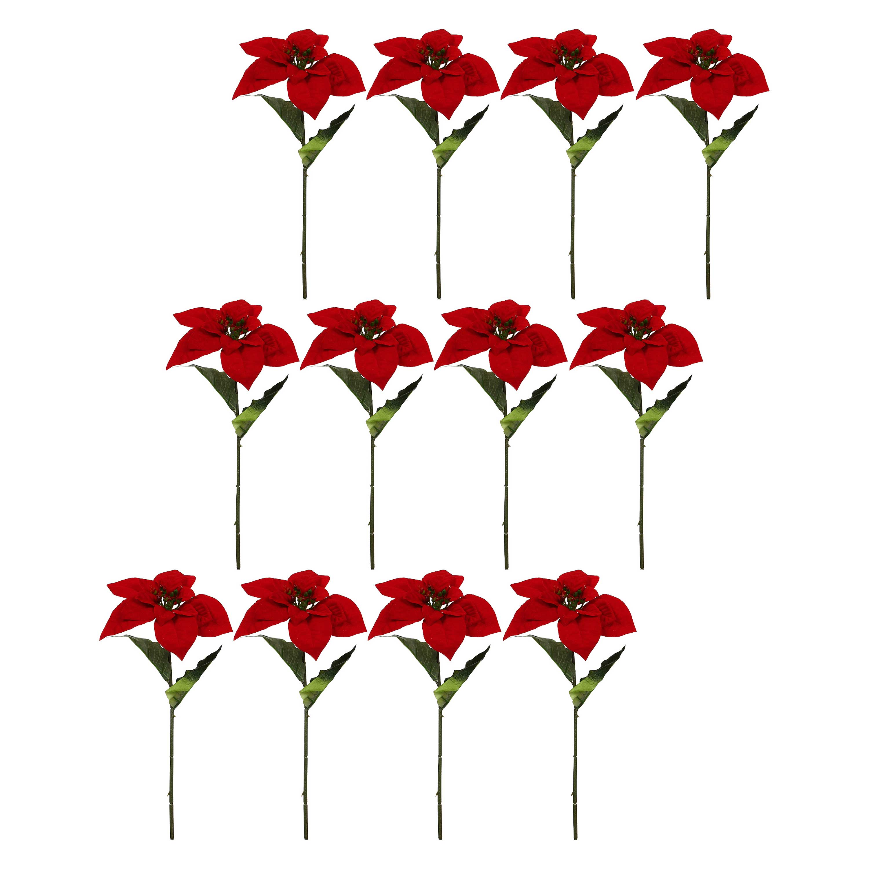 Set da 12, Stella Di Natale Stelo S, Unduetrestella - Tessuto E Plastica, 36x18 cm
