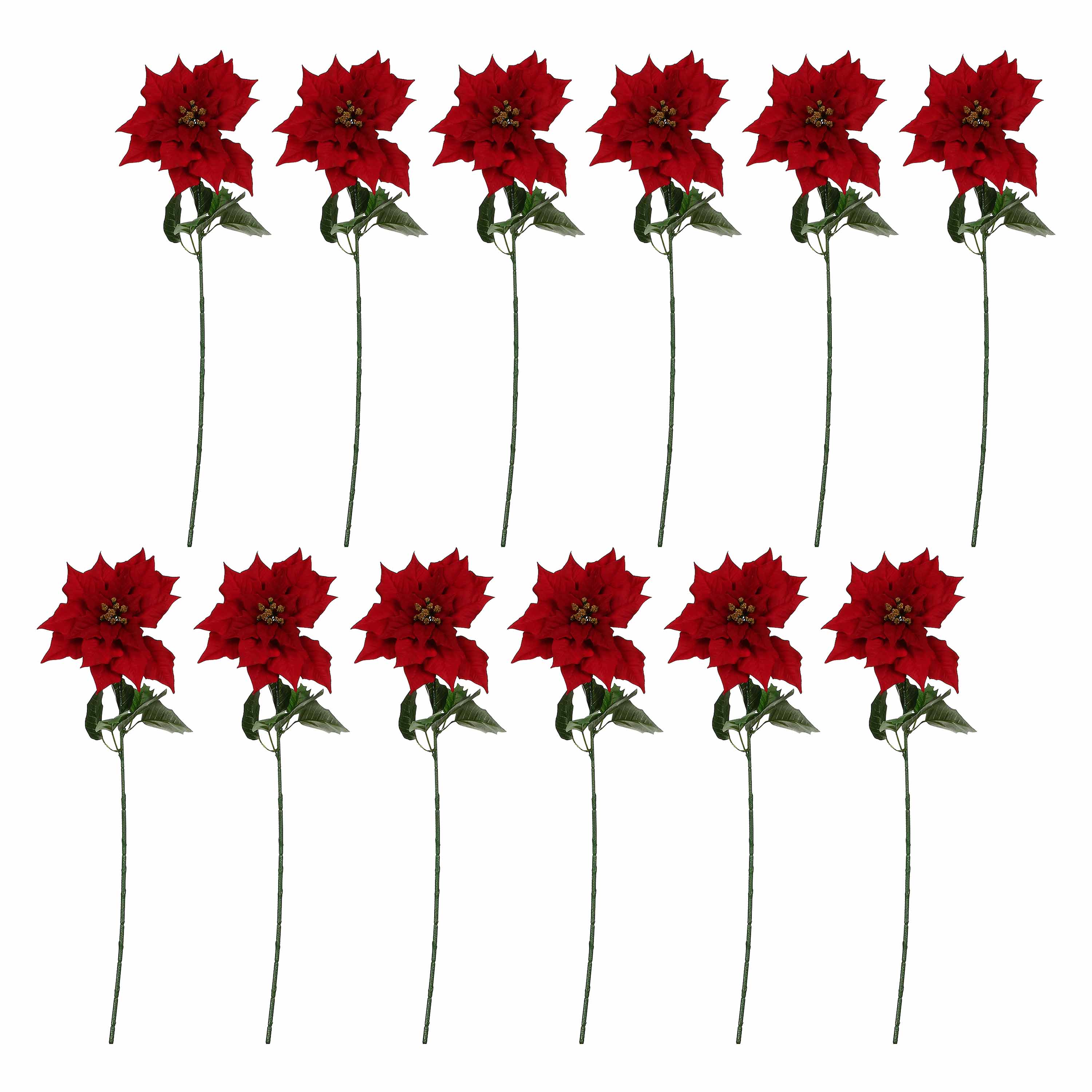 Set da 12, Stella Di Natale Stelo M, Unduetrestella - Tessuto E Plastica, 70x22 cm