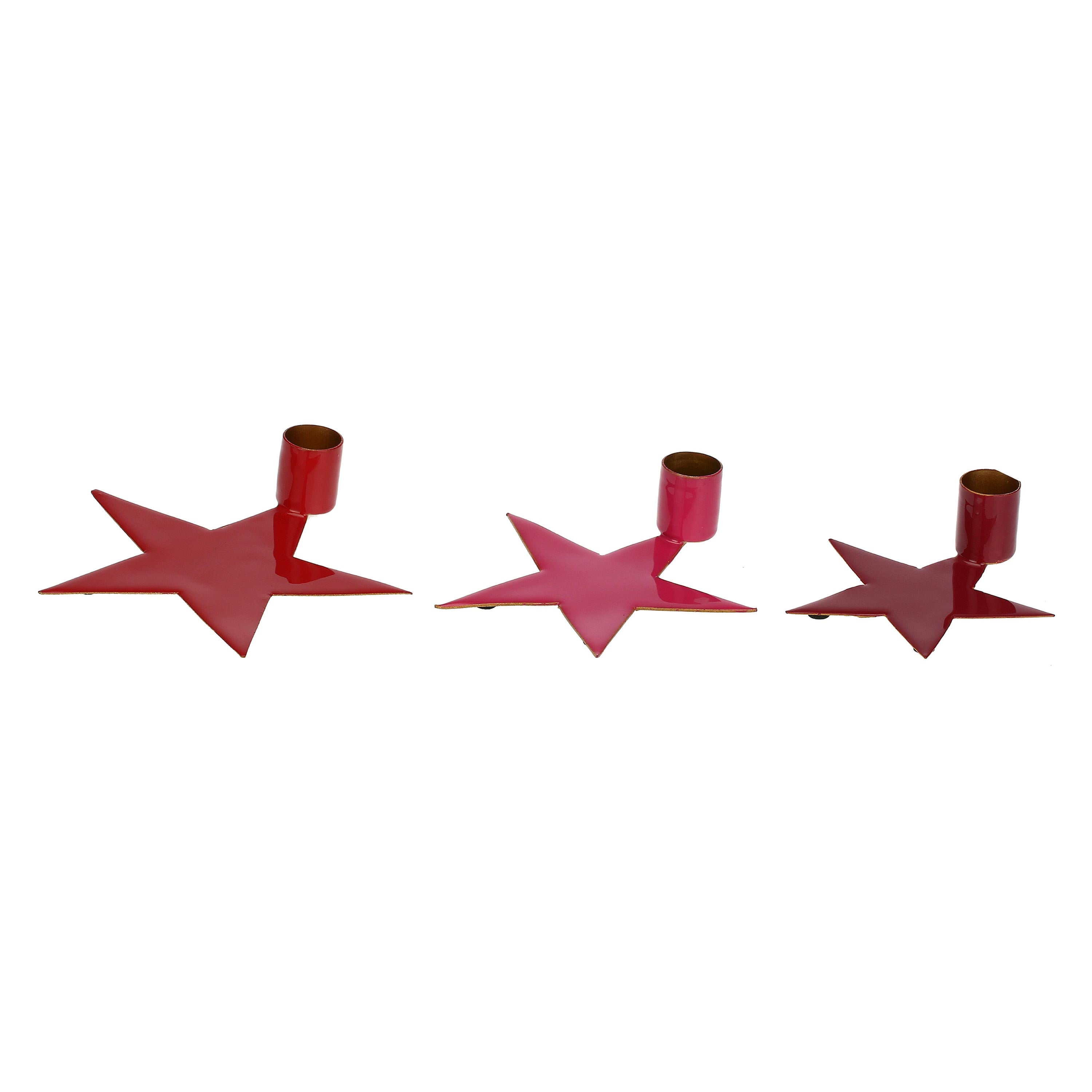3 Portacandele Stella, Nonsolorosso - Metallo Smaltato, grande: 15x14x 3 cm h, medio: 13x12x3 cm h, piccolo: 10,5x10x3 cm h