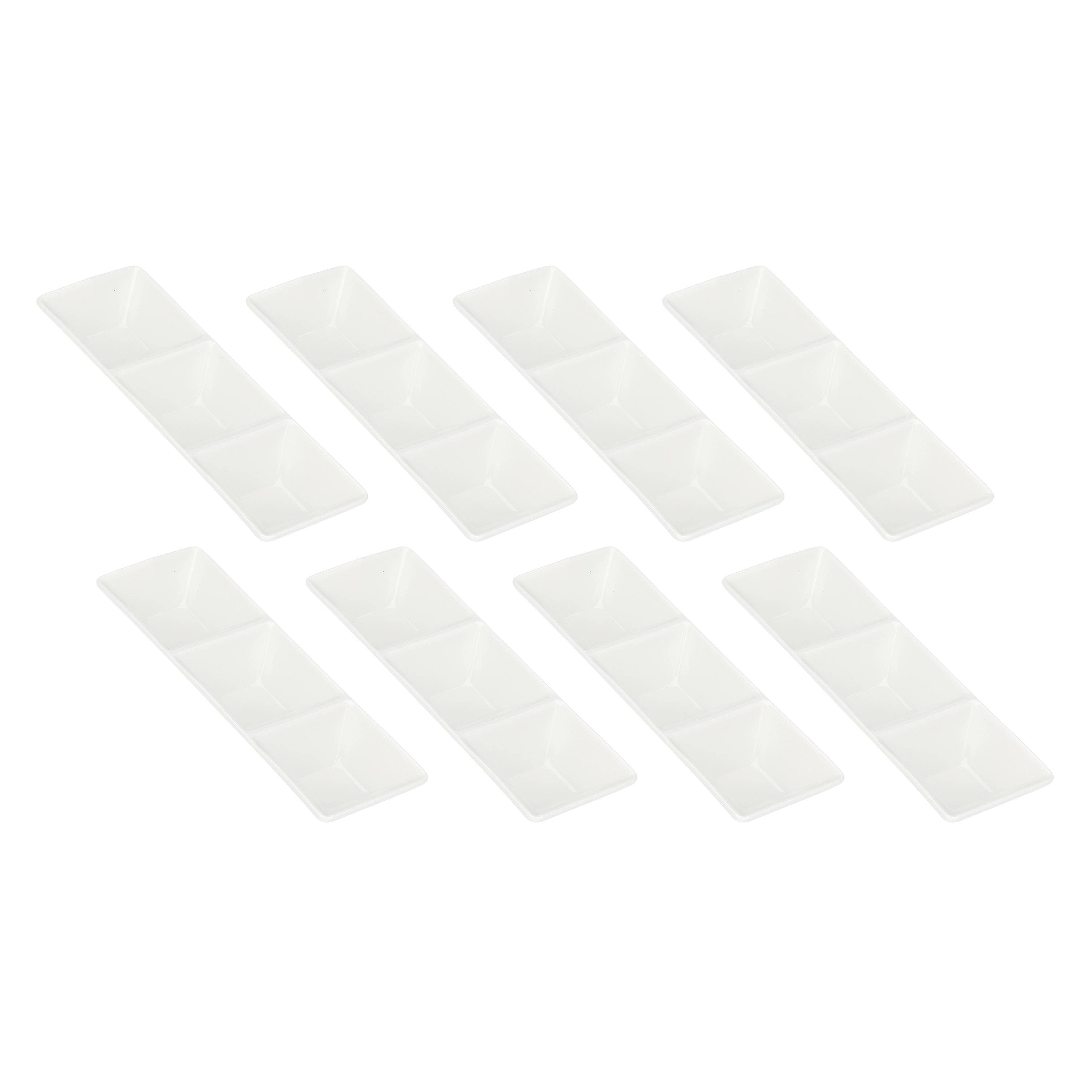 Set da 8, Antipastiera Rettangolare 3 scomparti, Convivio - Porcellana, 23x7,5 cm
