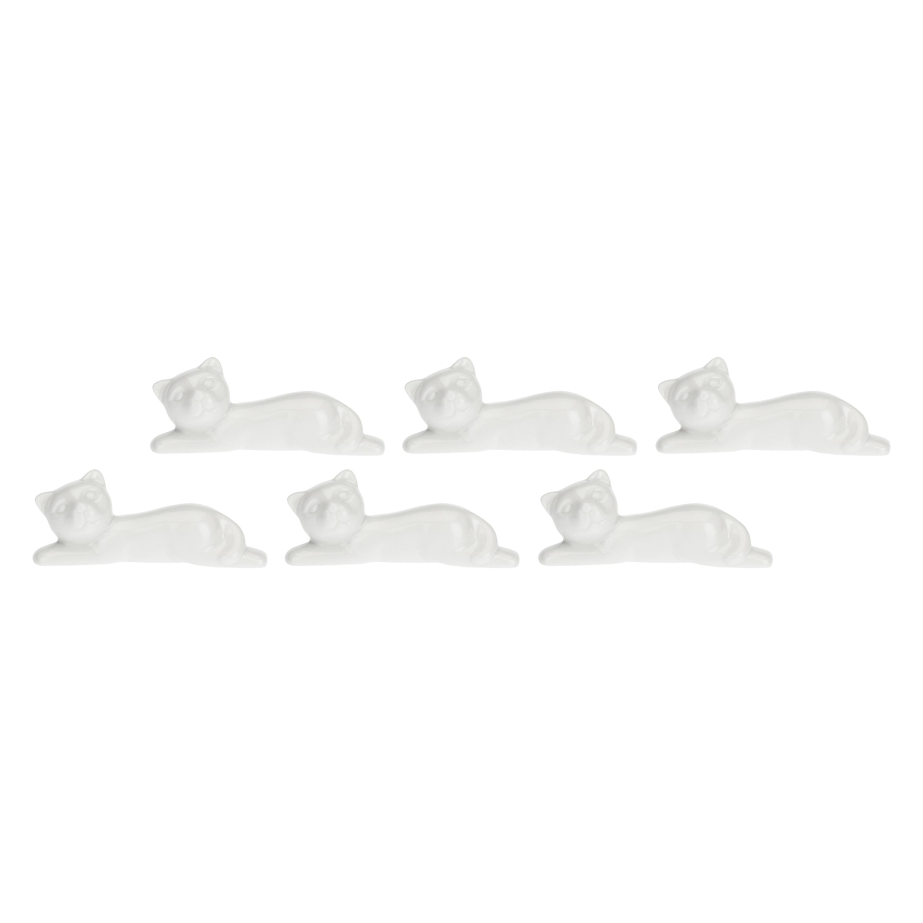Set da 6,  Appoggia Posate Gatto, Fattoria - Porcellana, 7,5 cm