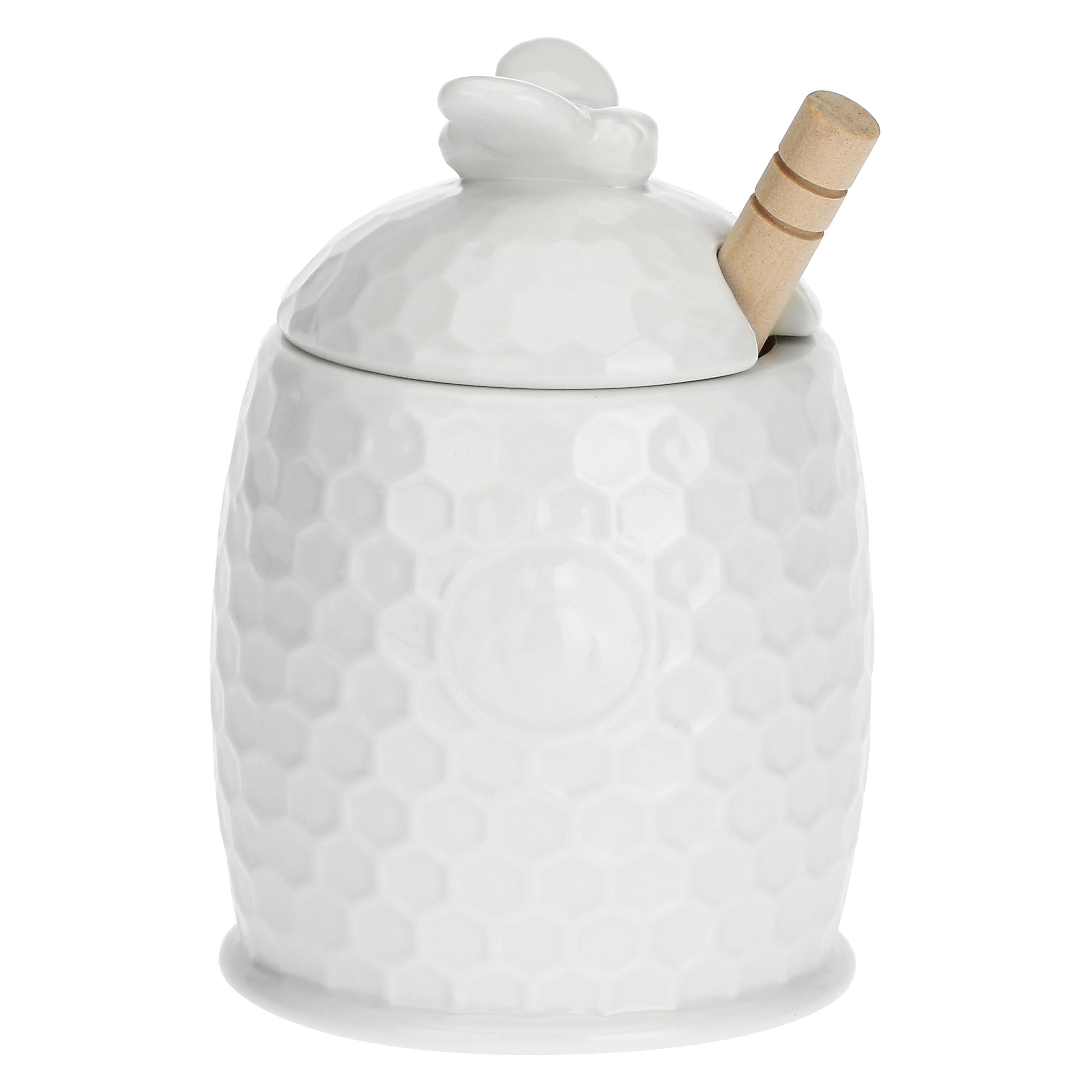 Vasetto Miele C/Servimiele Lb, Aperegina - Porcellana, 12x8 cm