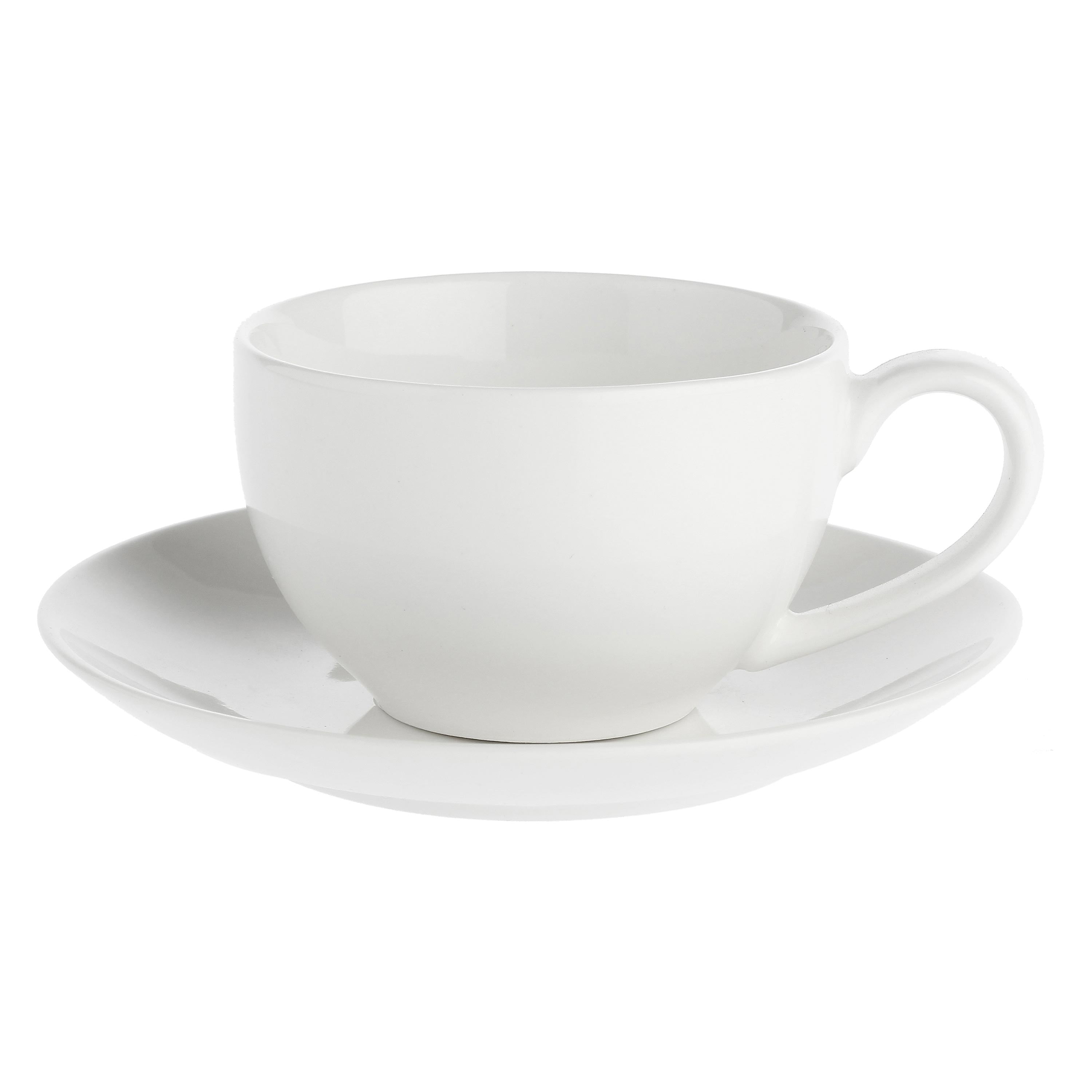 Set da 4, Tazza Colazione con piattino, Essenziale - Bone China, 350 cc