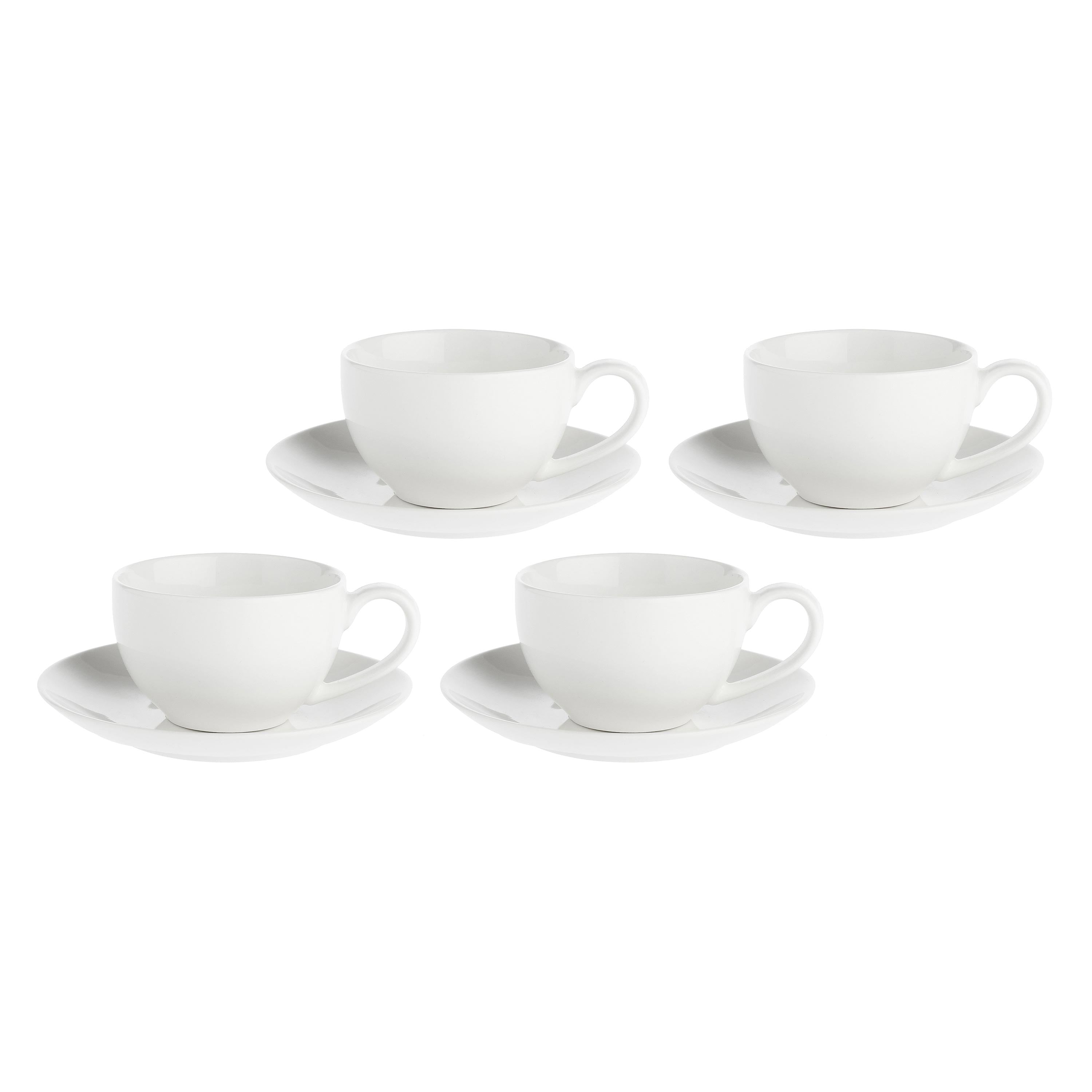 Set da 4, Tazza Colazione con piattino, Essenziale - Bone China, 350 cc