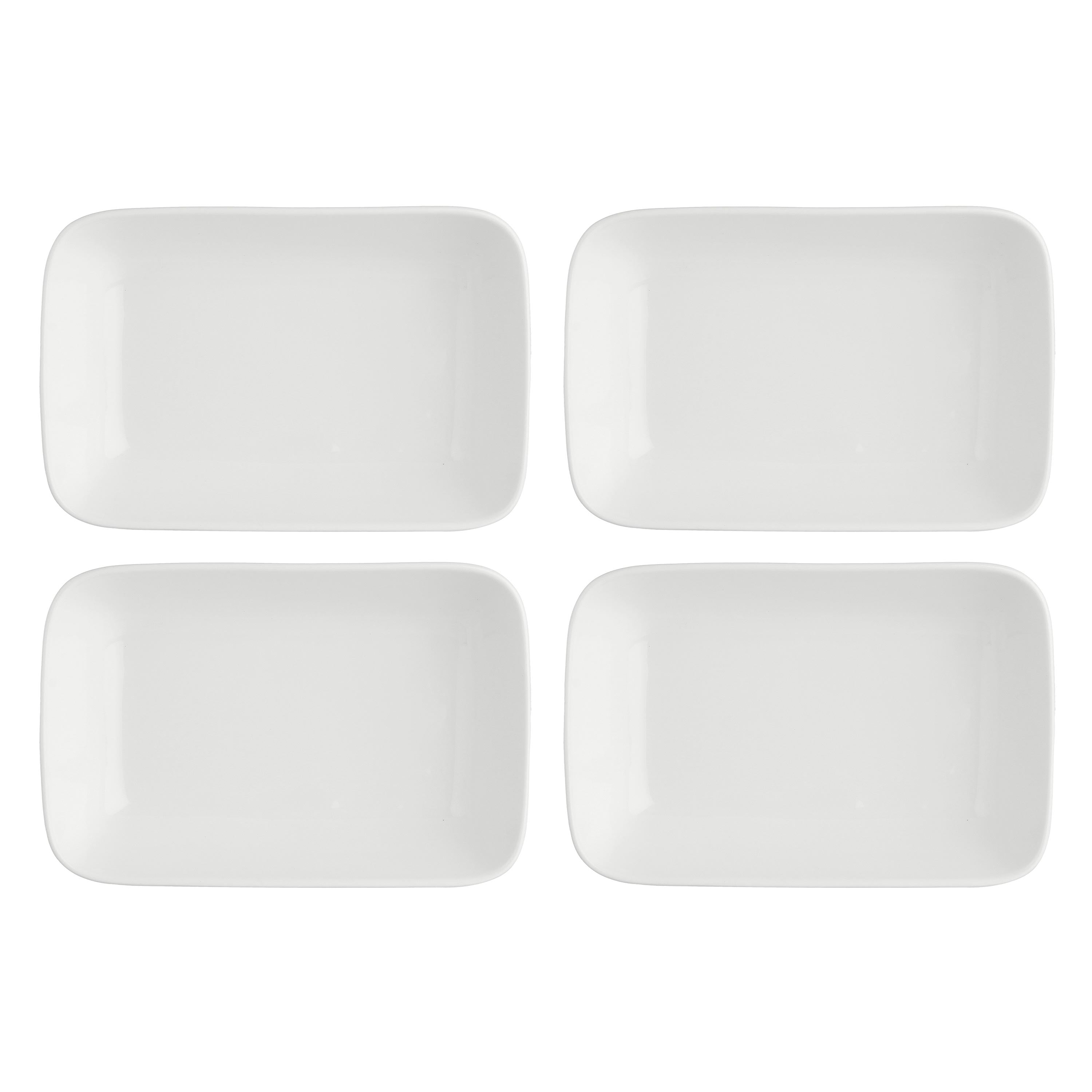 Set da 4, New Age Piatto Rettangolare Fondo, Essenziale - Bone China, 22x15x5,5 cm