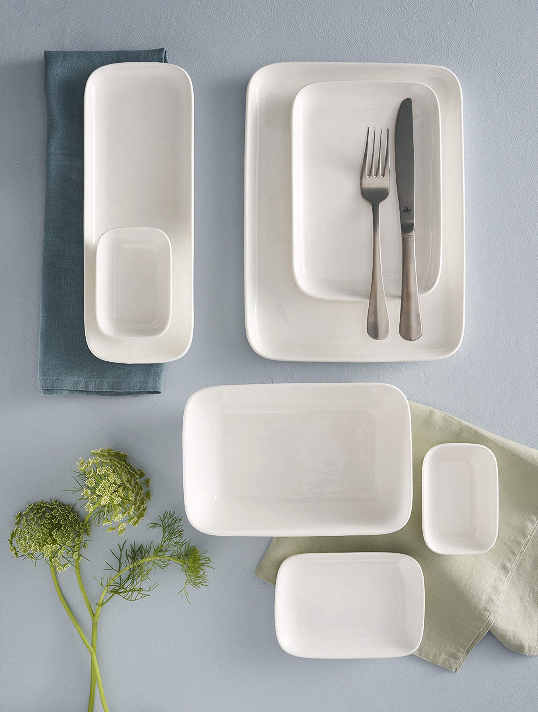 Set da 4, New Age Piatto Rettangolare Fondo, Essenziale - Bone China, 22x15x5,5 cm