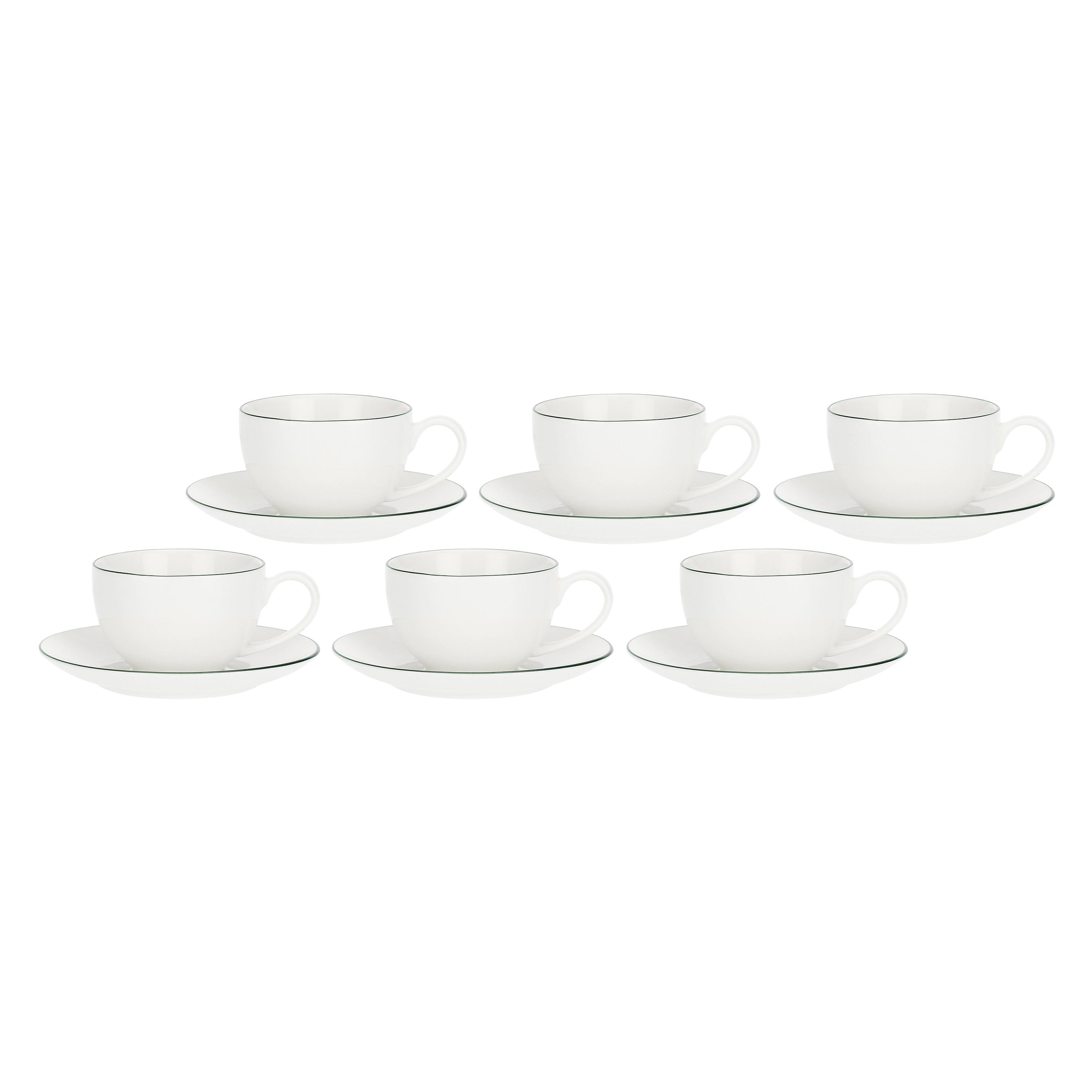 Set da 6, Tazza Caffe Con Piatto, Dintorno - Porcellana, 100cc