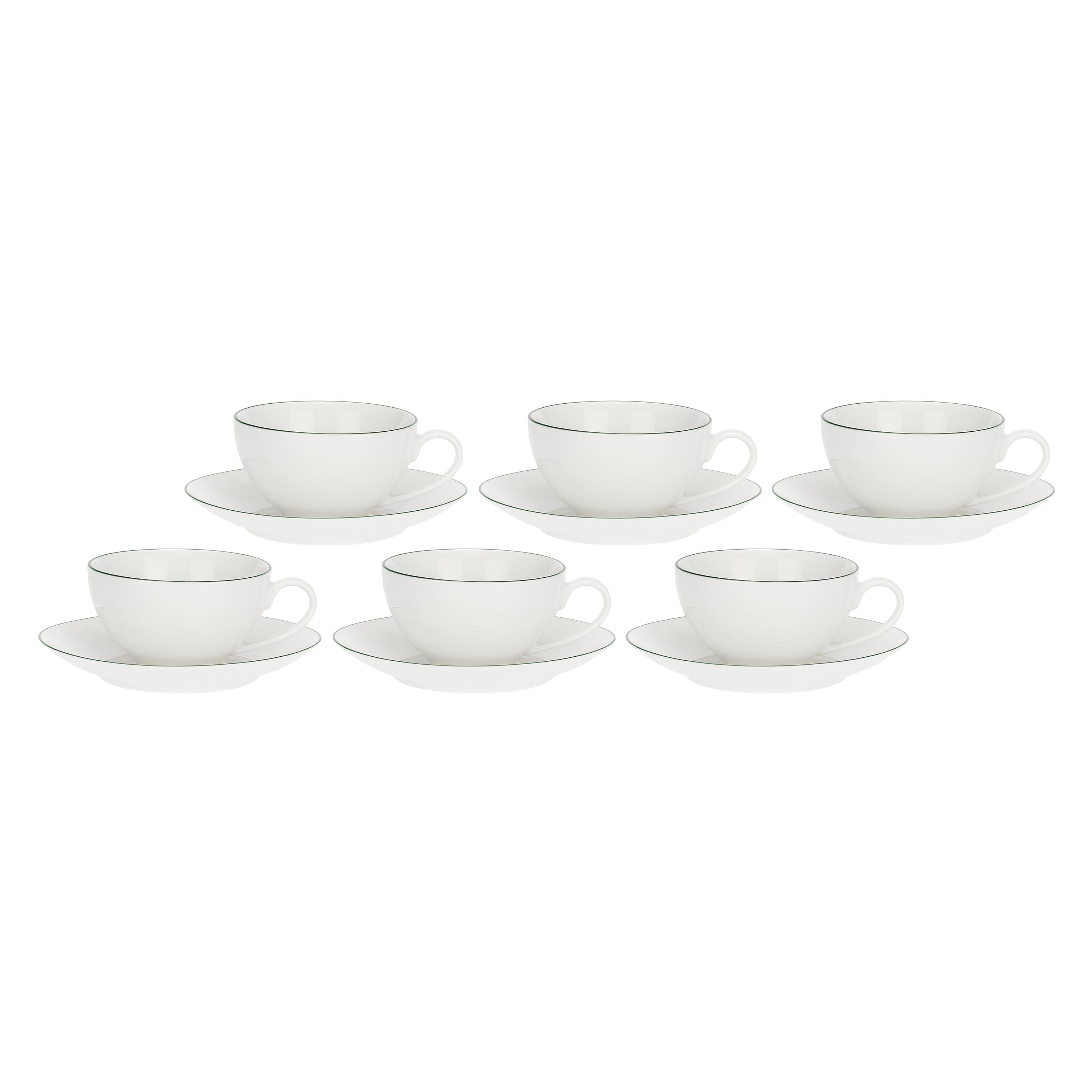 Set da 6, Tazza Te Con Piatto, Dintorno - Porcellana, 220cc