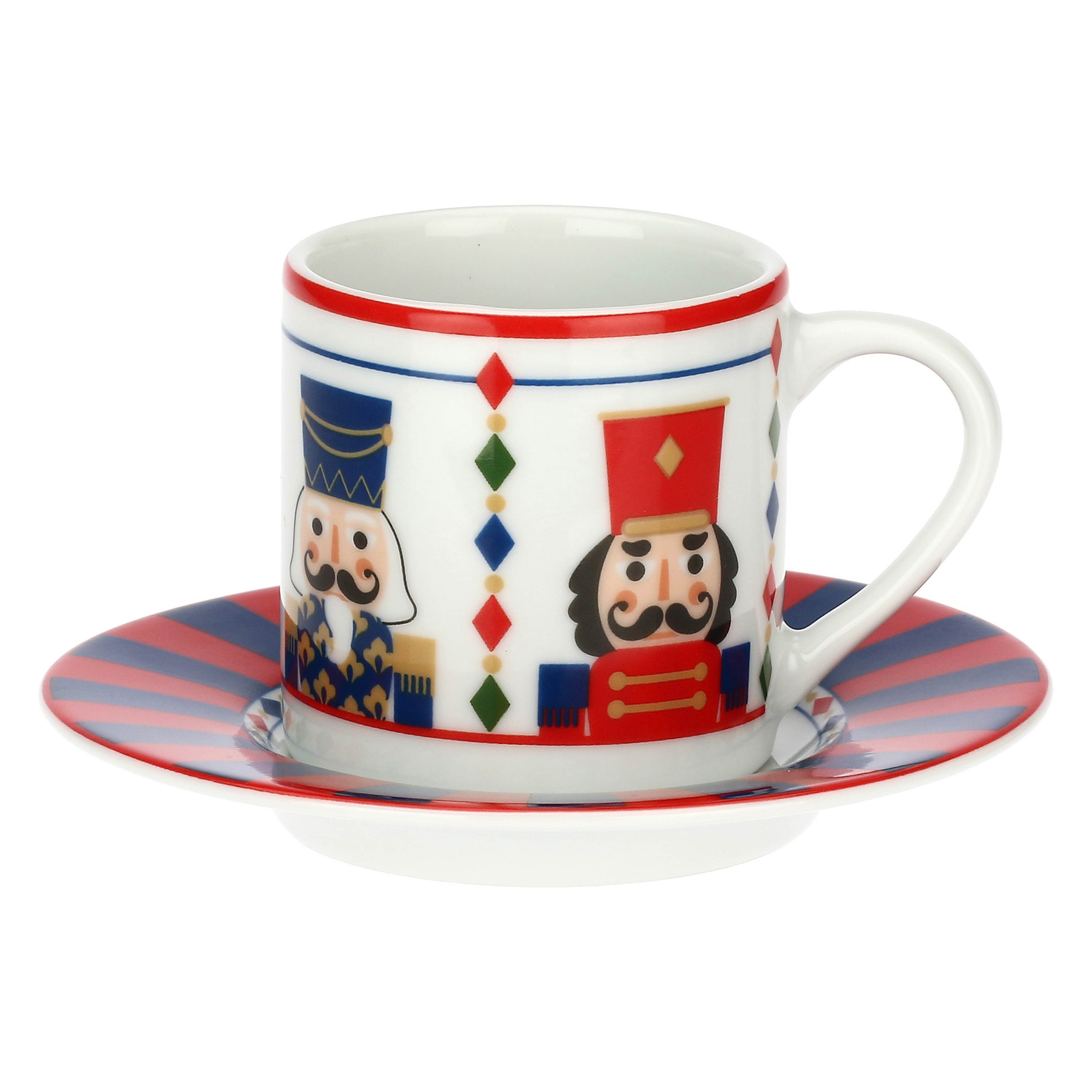 Set of 6, Espresso Cup and Saucer, The Christmas Band - Porcelain