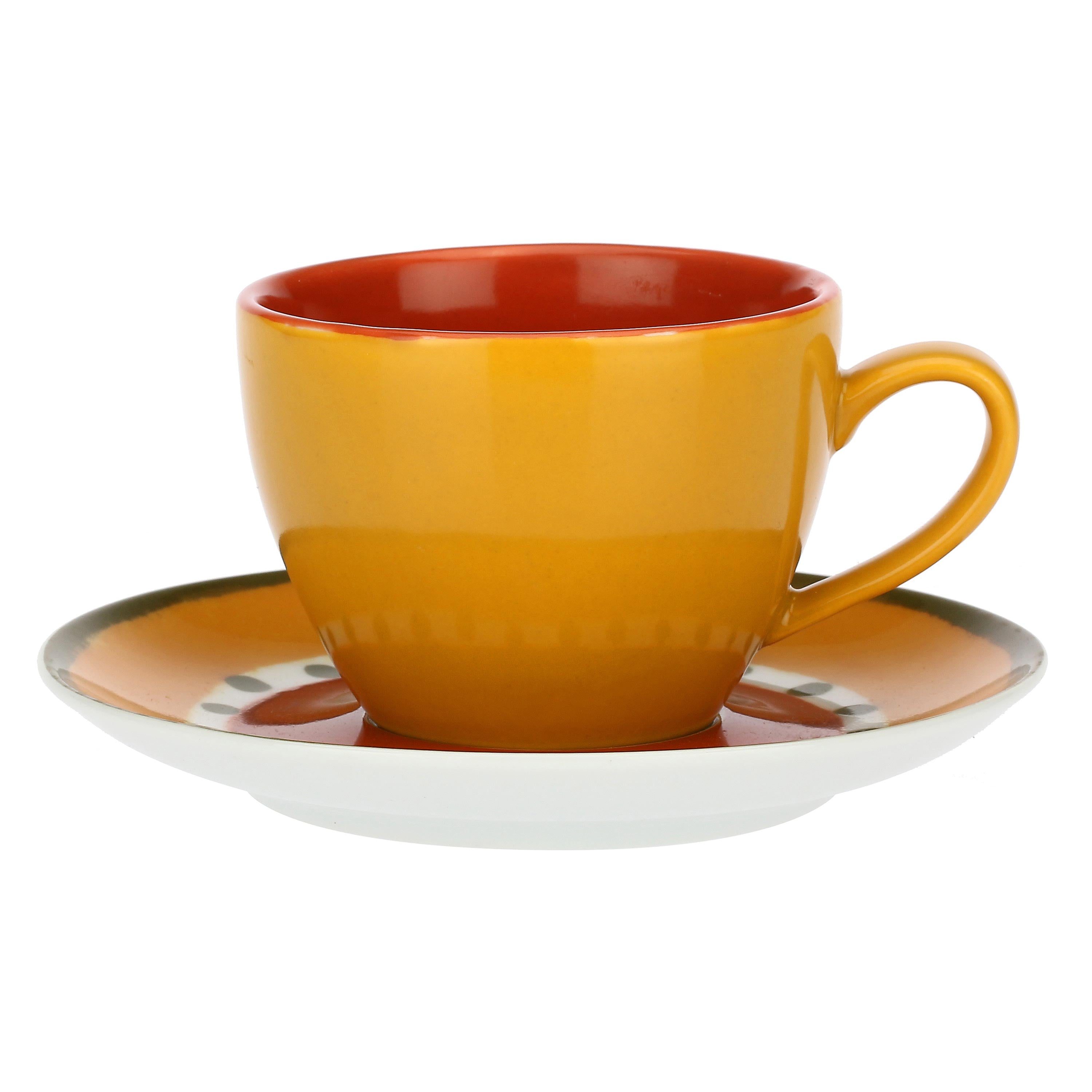Set da 6, Tazza Tè con piattino Gialla, Cottage - Porcellana, 180 CC