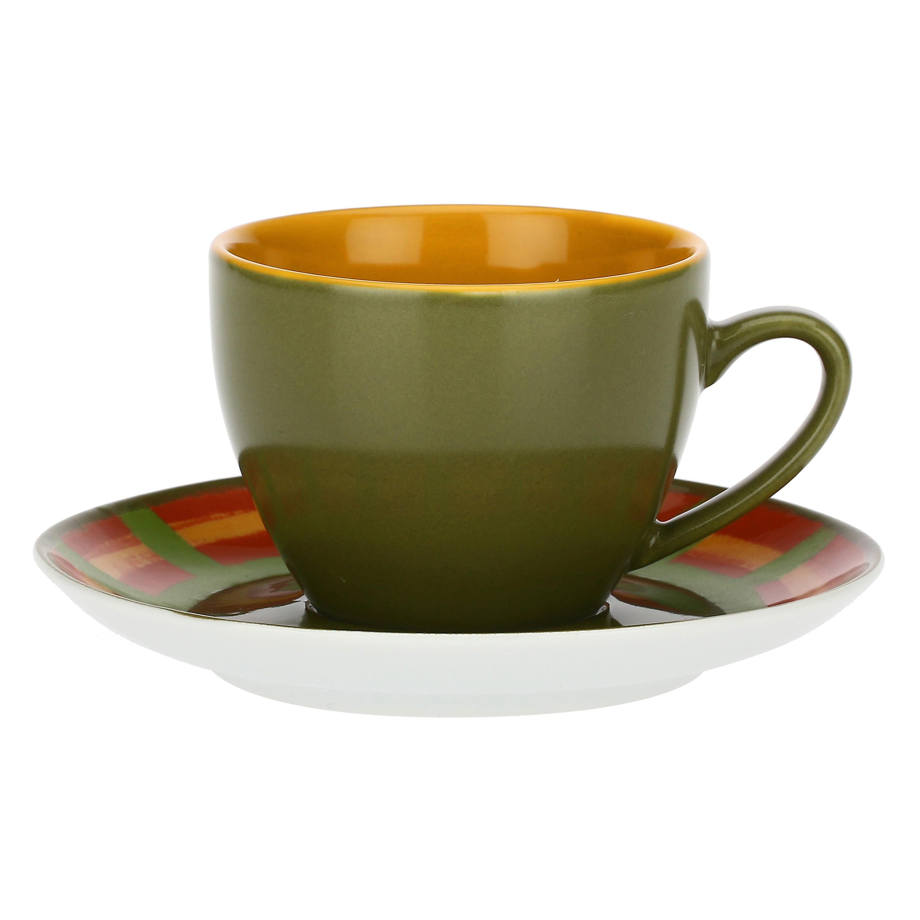 Set da 6, Tazza Tè con piattino Verde, Cottage - Porcellana, 180 CC