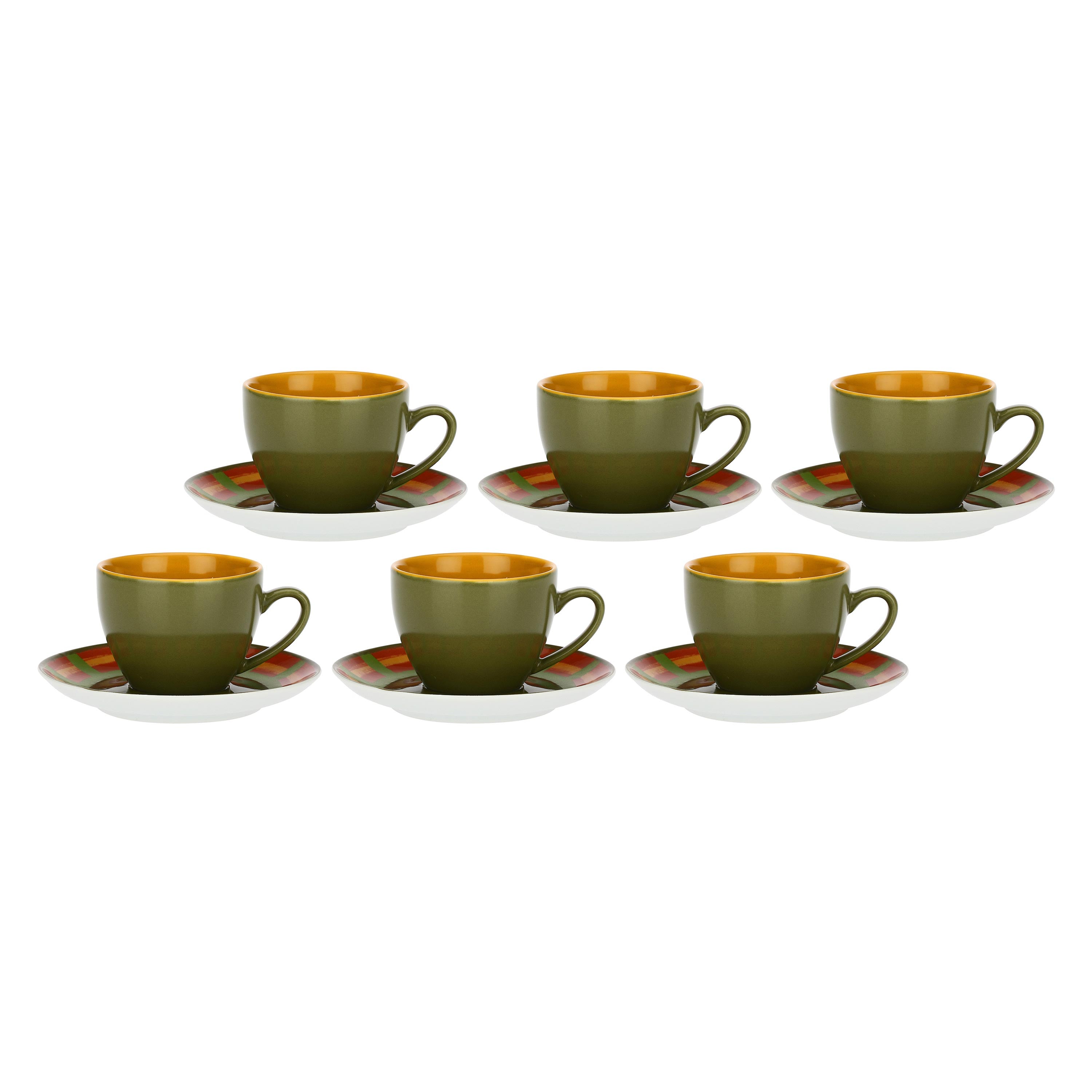 Set da 6, Tazza Tè con piattino Verde, Cottage - Porcellana, 180 CC