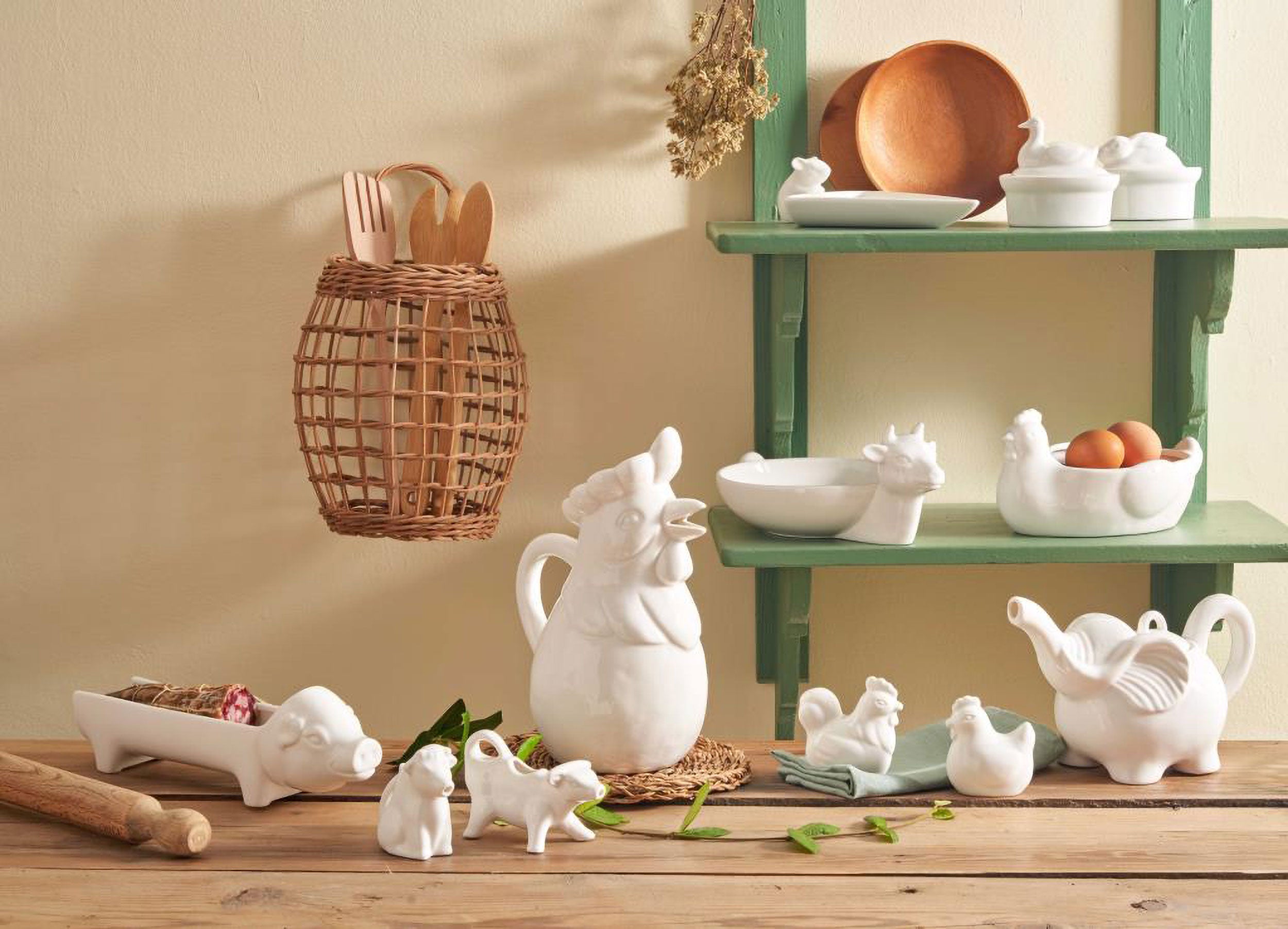 Set Sale E Pepe Gallo Gallina, Fattoria - Porcellana, 5xh8 cm