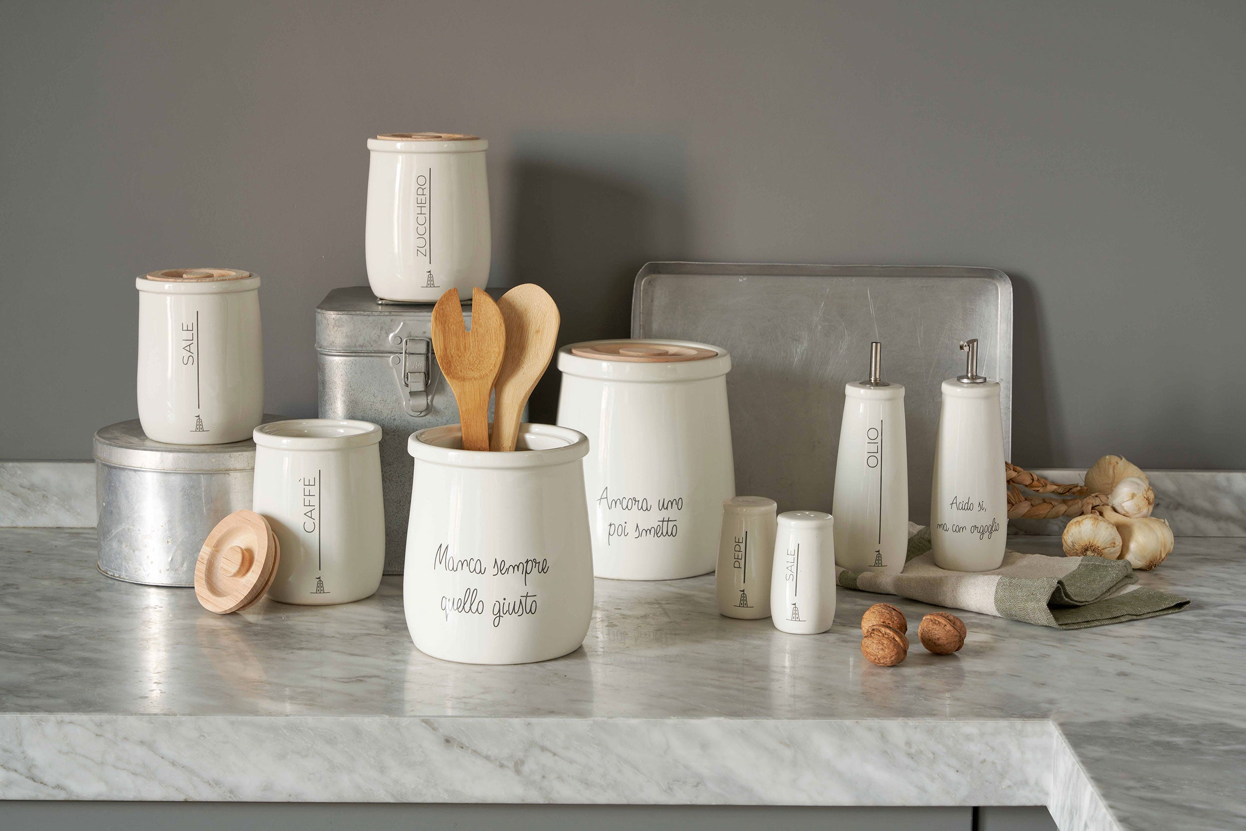 Set da 2, Porta Utensili, Gli Onesti - Stoneware, 14x14x15,5h cm