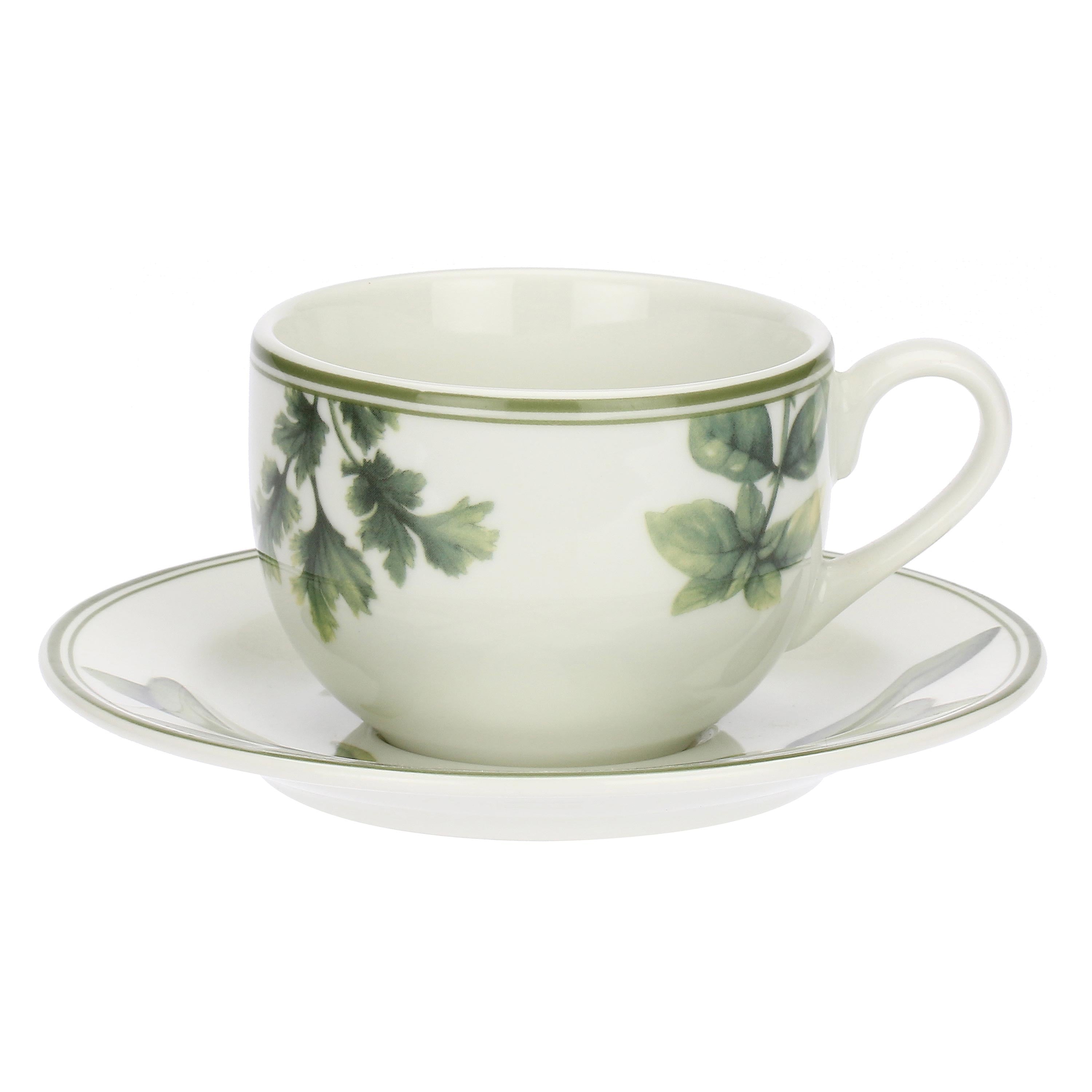 Set da 6, Tazza Te Cappuccino con piattino, Coltivia - Porcellana, 220 ml