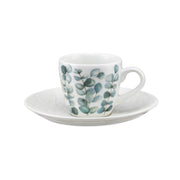 Set da 6, Tazza Caffe con piattino rilievo, Sempreverde - Porcellana, 90 ml