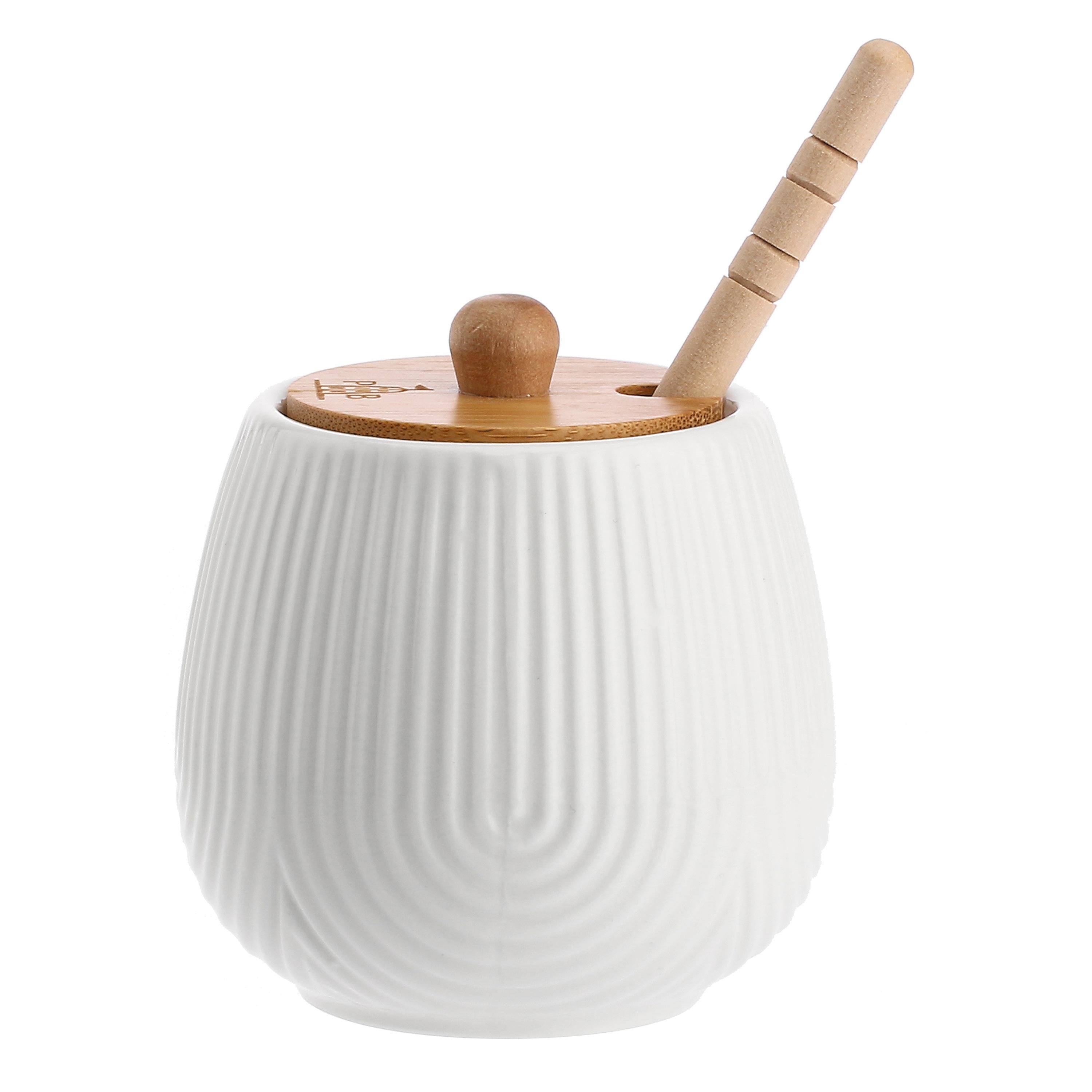 Mieliera Righe, Intavola - Porcellana e Legno, 250 ml