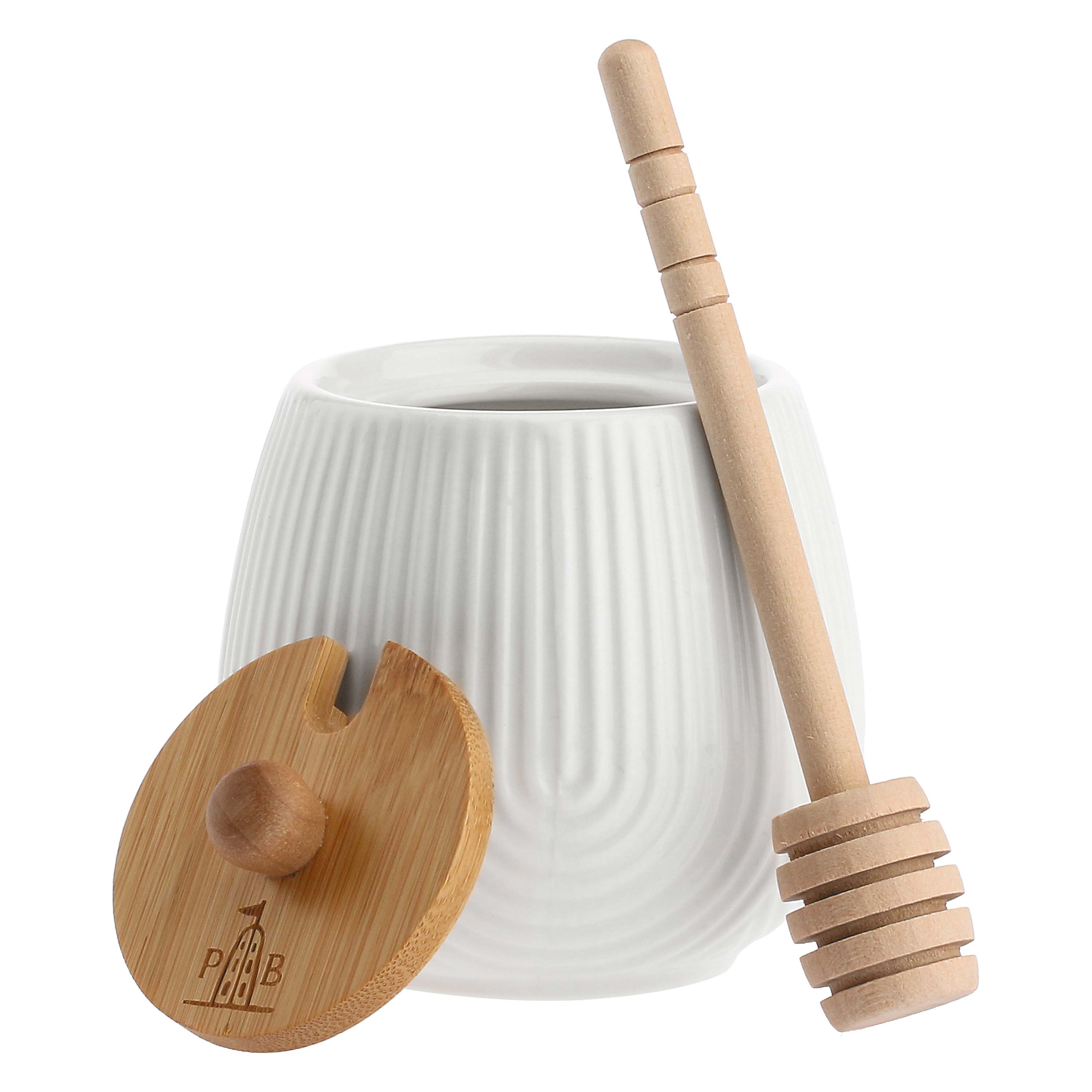 Mieliera Righe, Intavola - Porcellana e Legno, 250 ml