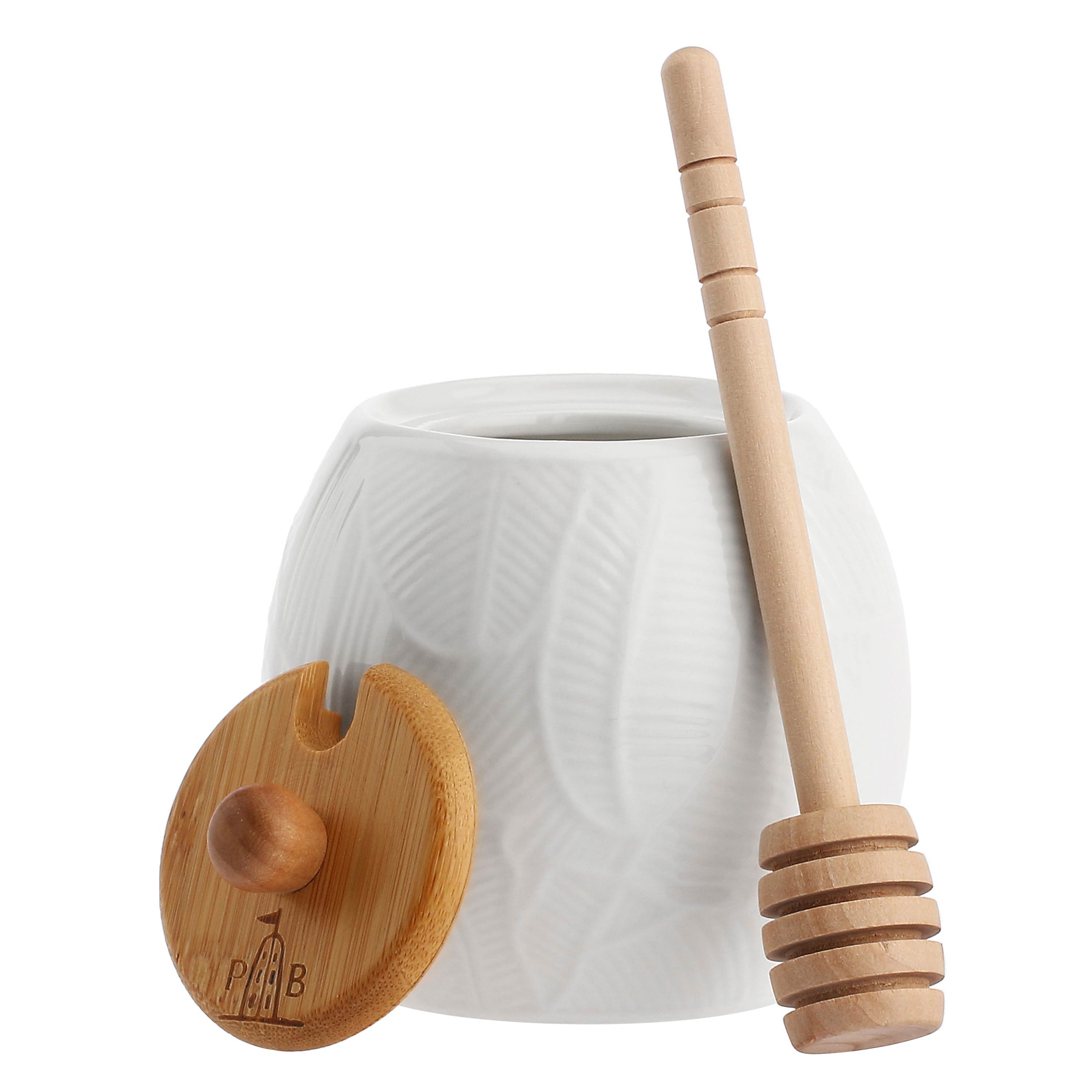 Mieliera Foglie, Intavola - Porcellana e Legno, 250 ml